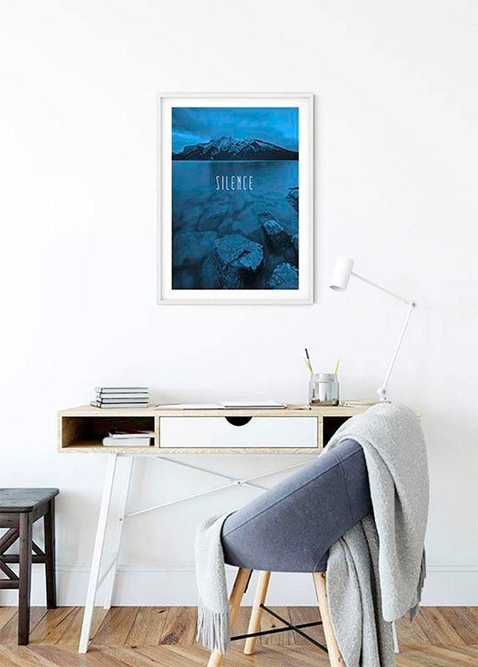 Komar Wanddecoratie Word Lake Silence blue Wanddecoratie - zonder lijst (1 stuk)