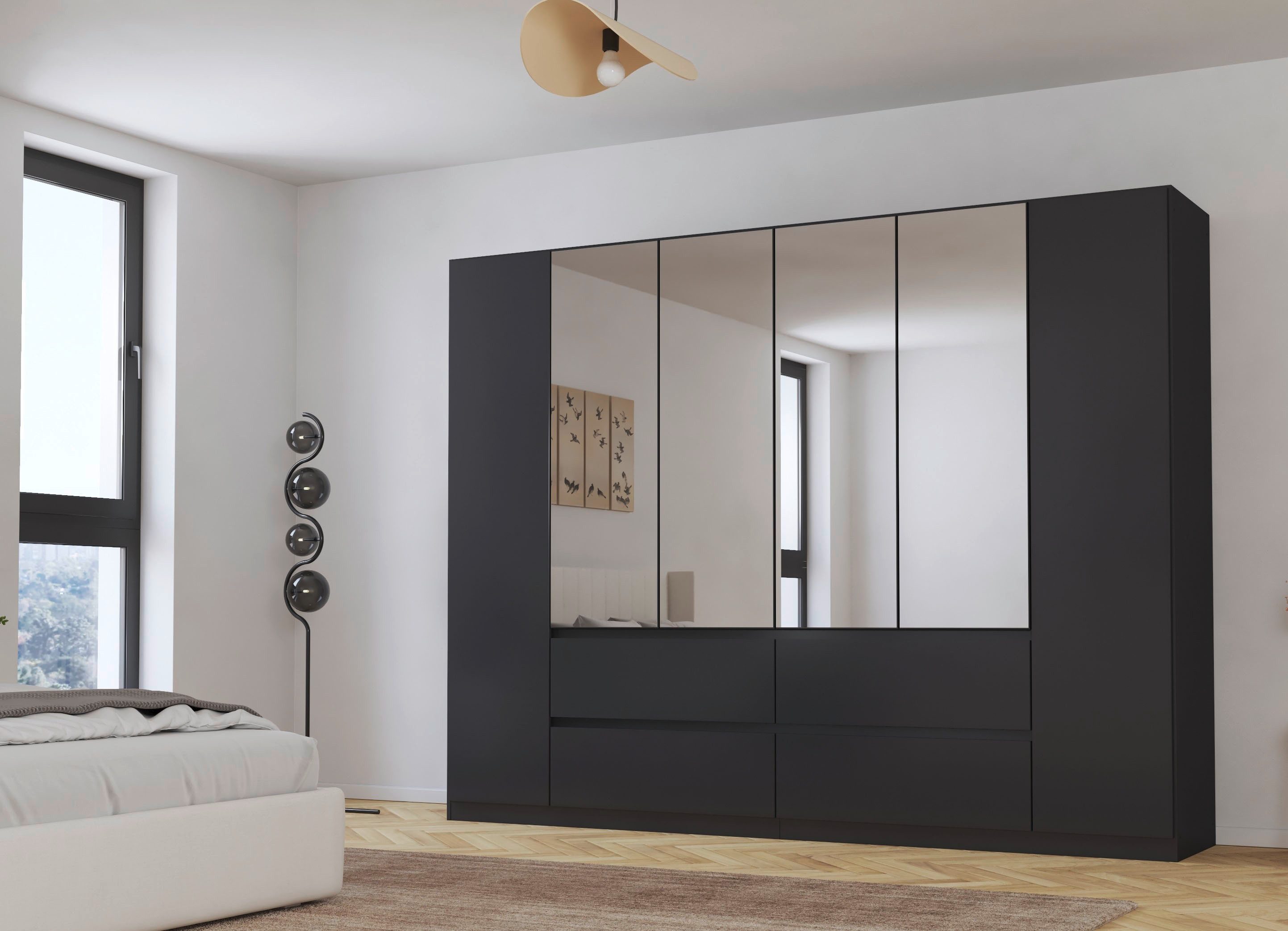 rauch Draaideurkast Kledingkast met spiegel garderobe MAINZ greeploos front met spiegel, buitendeuren met push-to-openfunctie