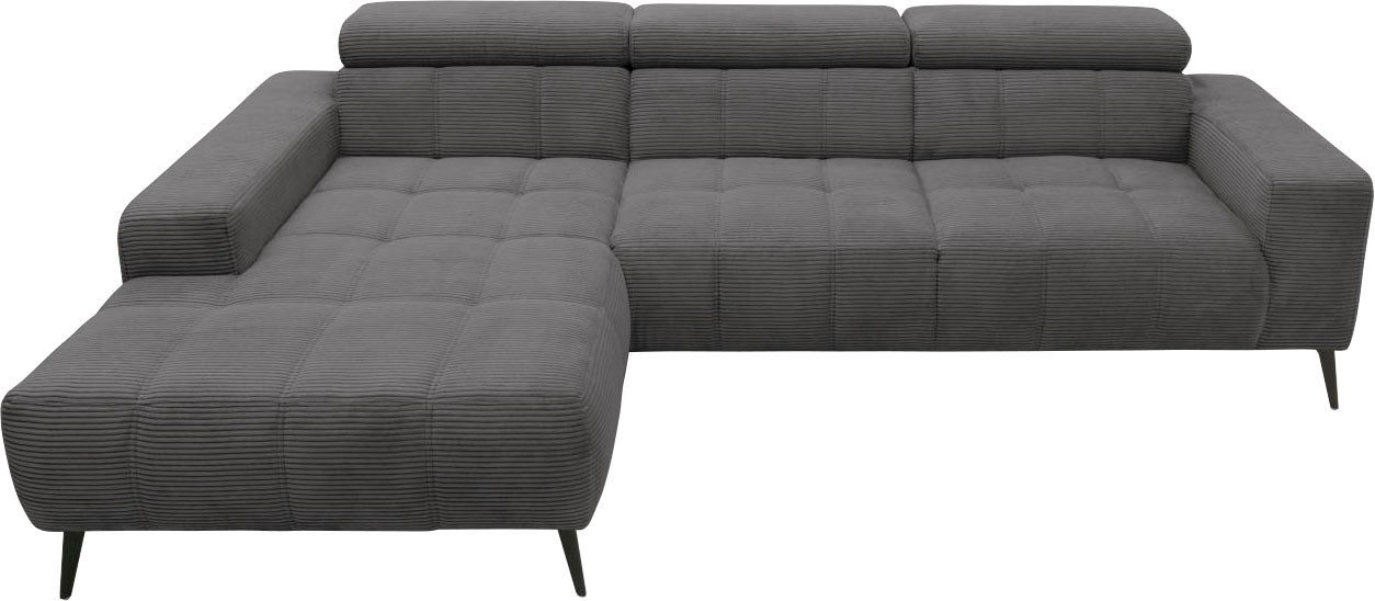 DOMO collection Hoekbank Trento L-vorm, met sledevoet of enkele voet naar keuze met verstelbare hoofdsteun, récamier links/rechts bestelbaar