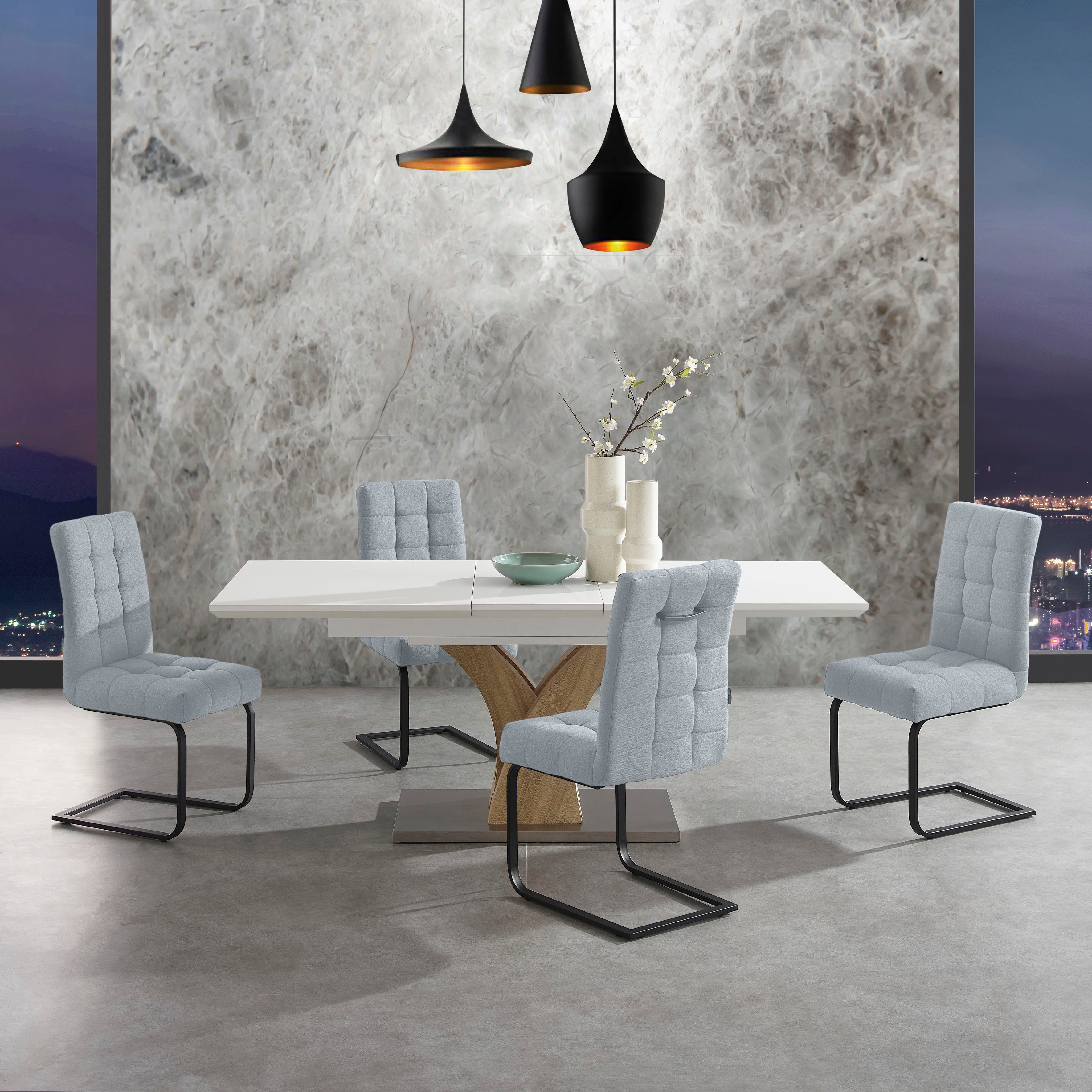 Places of Style Eetkamerstoel Nanaimo Stof gerecycled polyester, zacht verdikte zitting en rugleuning, zithoogte 49 cm (2 stuks)