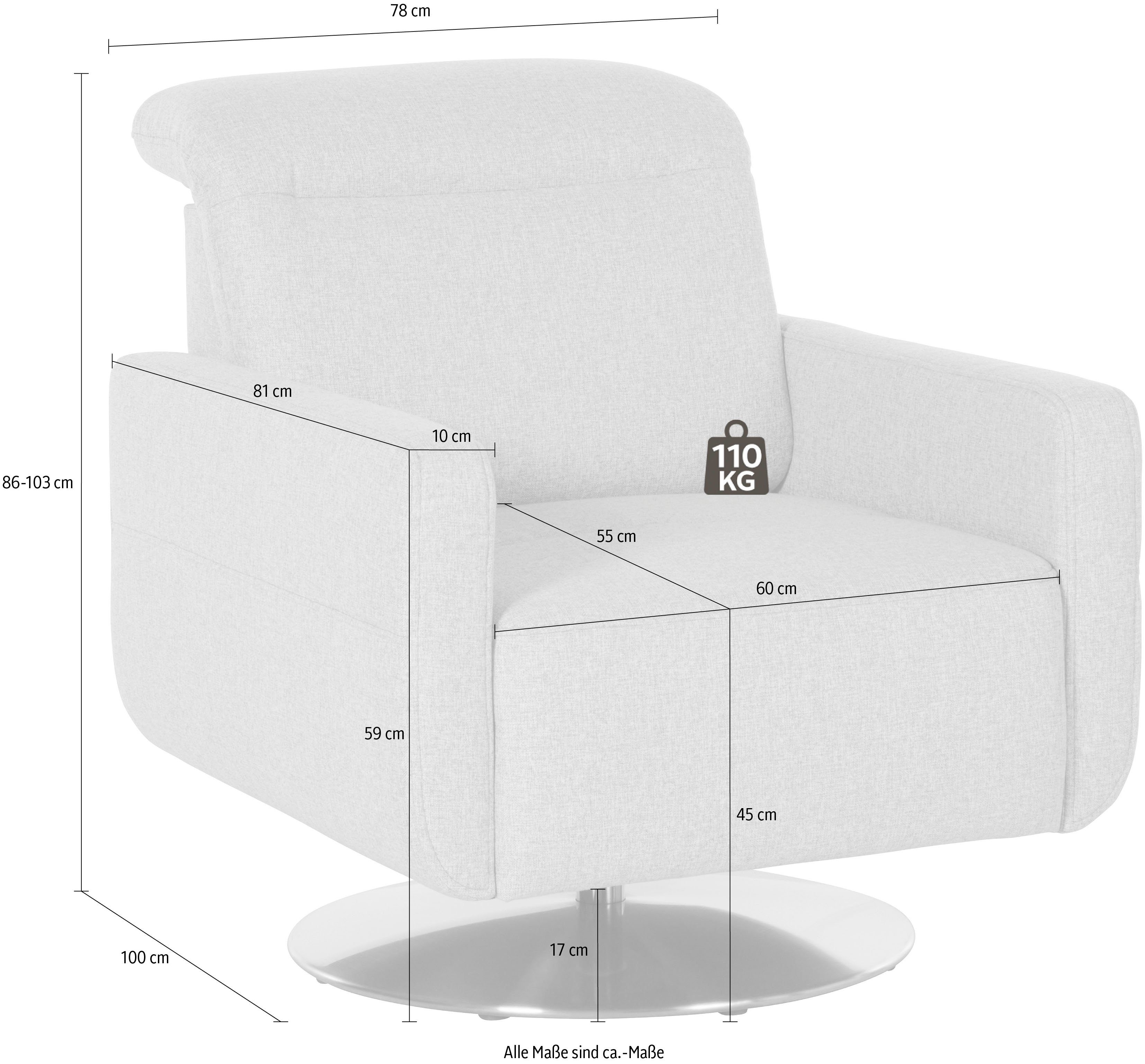 sit&more Draaibare fauteuil GIZEH met verstelbare hoofdsteun, met binnenvering