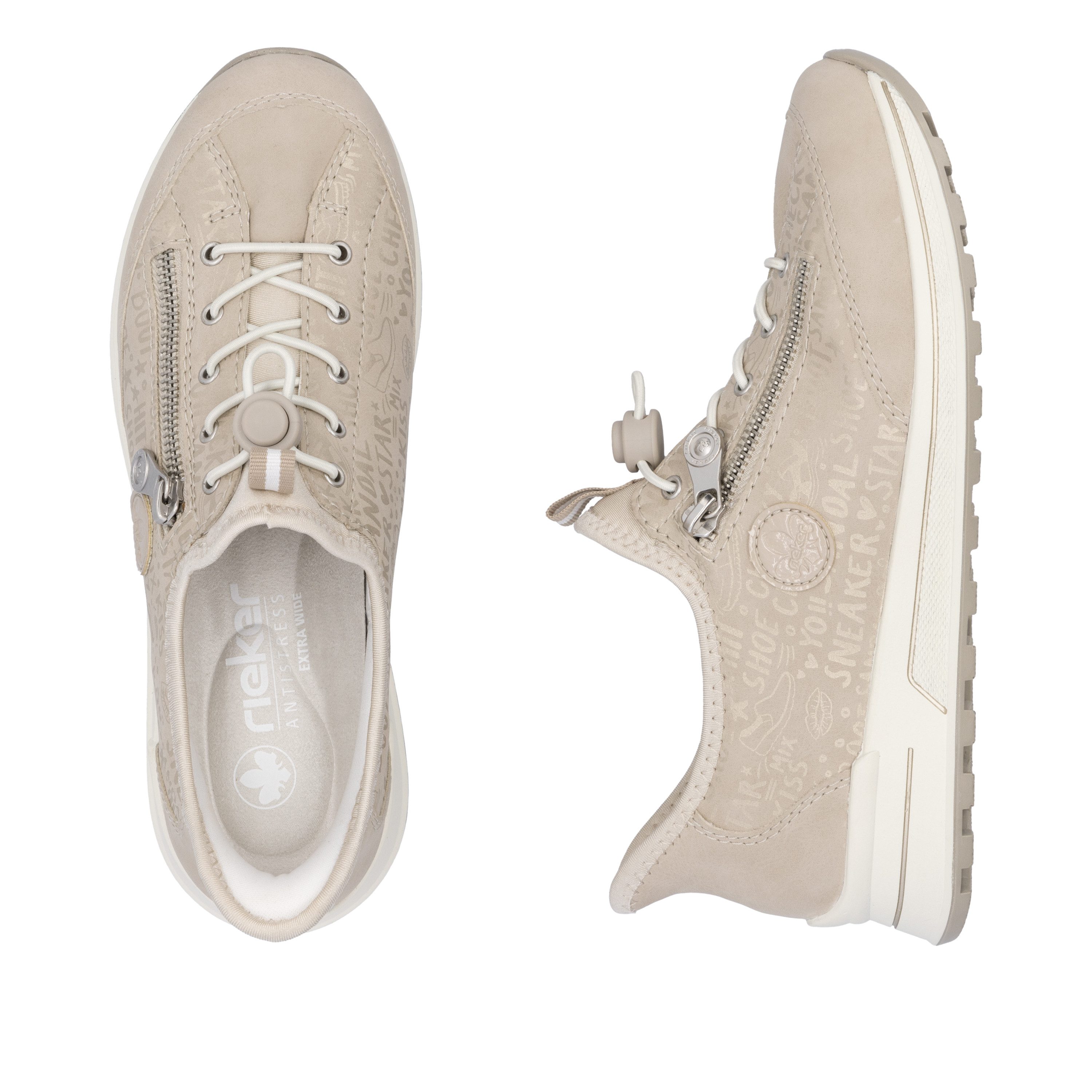 Rieker Slip-on sneakers , instapschoen, vrijetijdsschoen, lage schoen met lettering-print