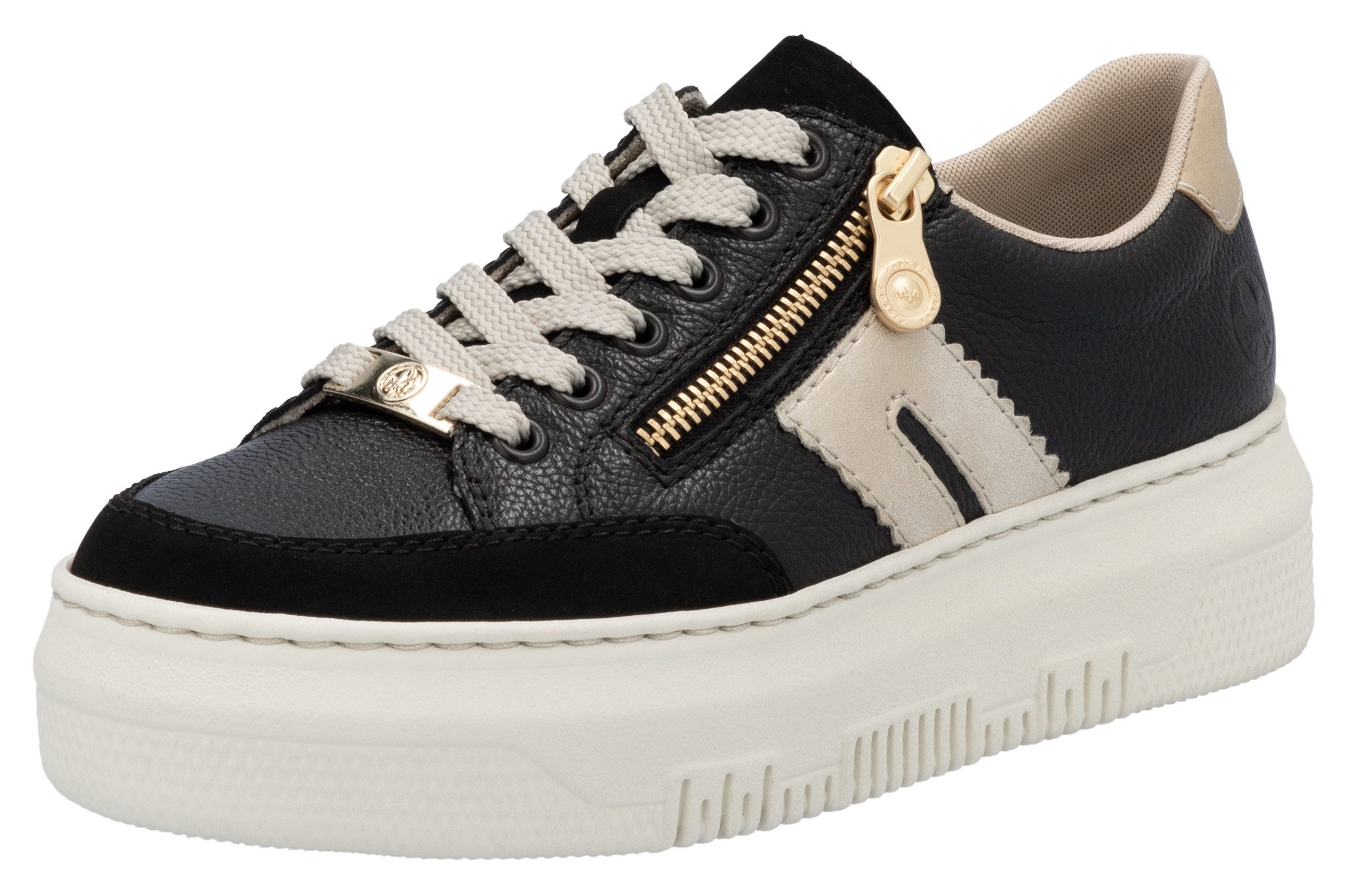 Rieker Plateausneakers , veterschoenen, lage schoen, vrijetijdsschoen met zijrits dames lage sneakers maat 41 zwart