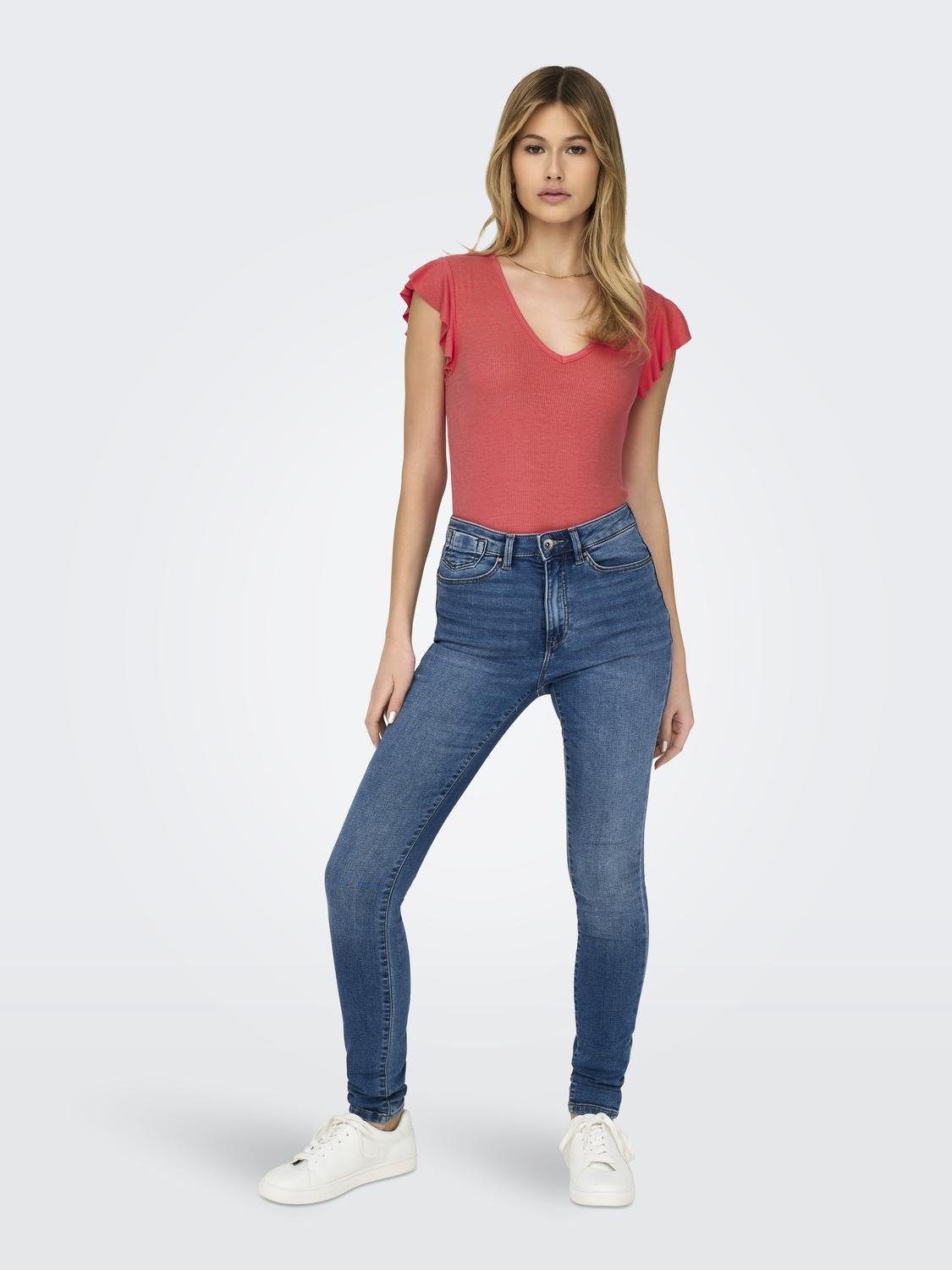 Only Shirt met V-hals ONLBELIA S/L TOP JRS NOOS