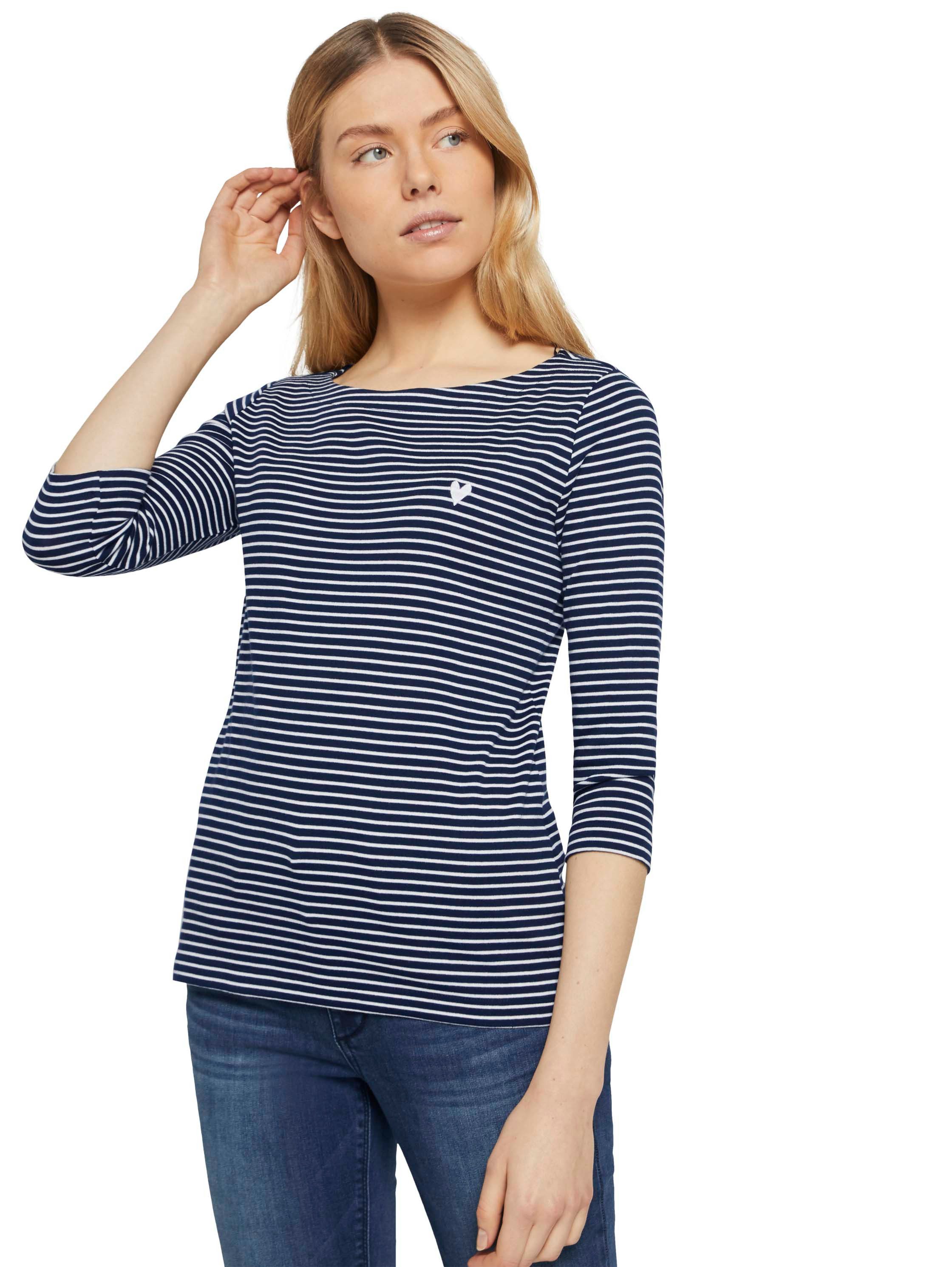 Tom Tailor Shirt met 3/4 mouwen met gestreept patroon