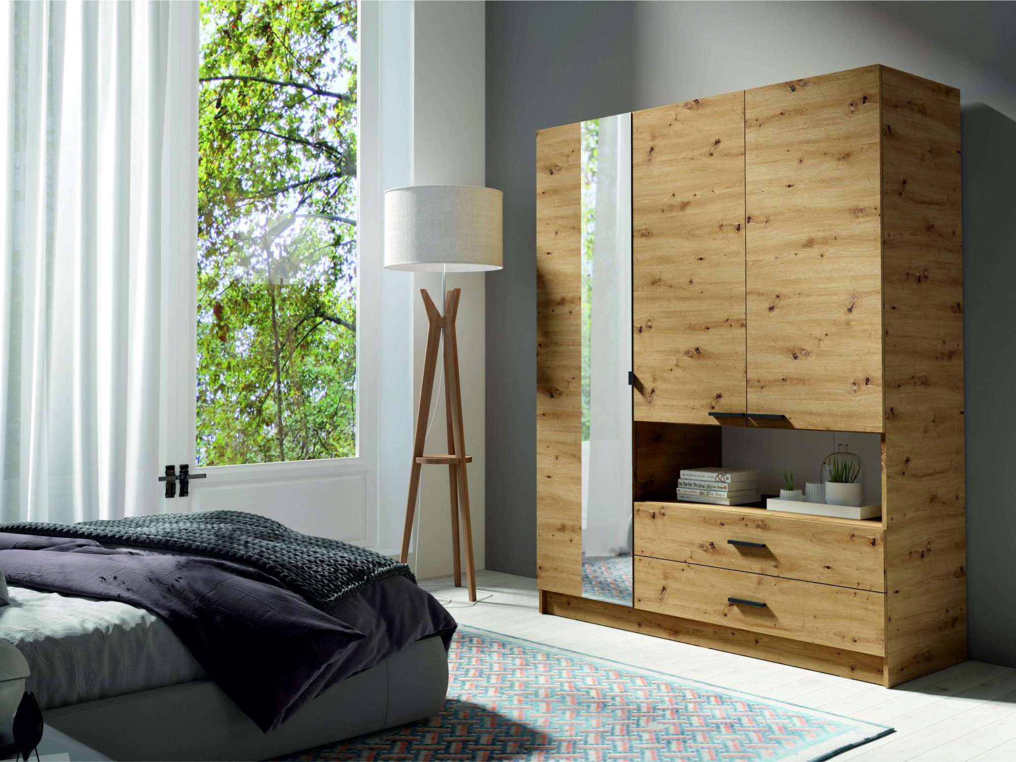 INOSIGN Kledingkast LAREDO Wäscheschrank komplette Innenausstattung, Maße 158,3/200,5/55cm Garderobe met open vak, 3 deuren en 2 lades, FSC