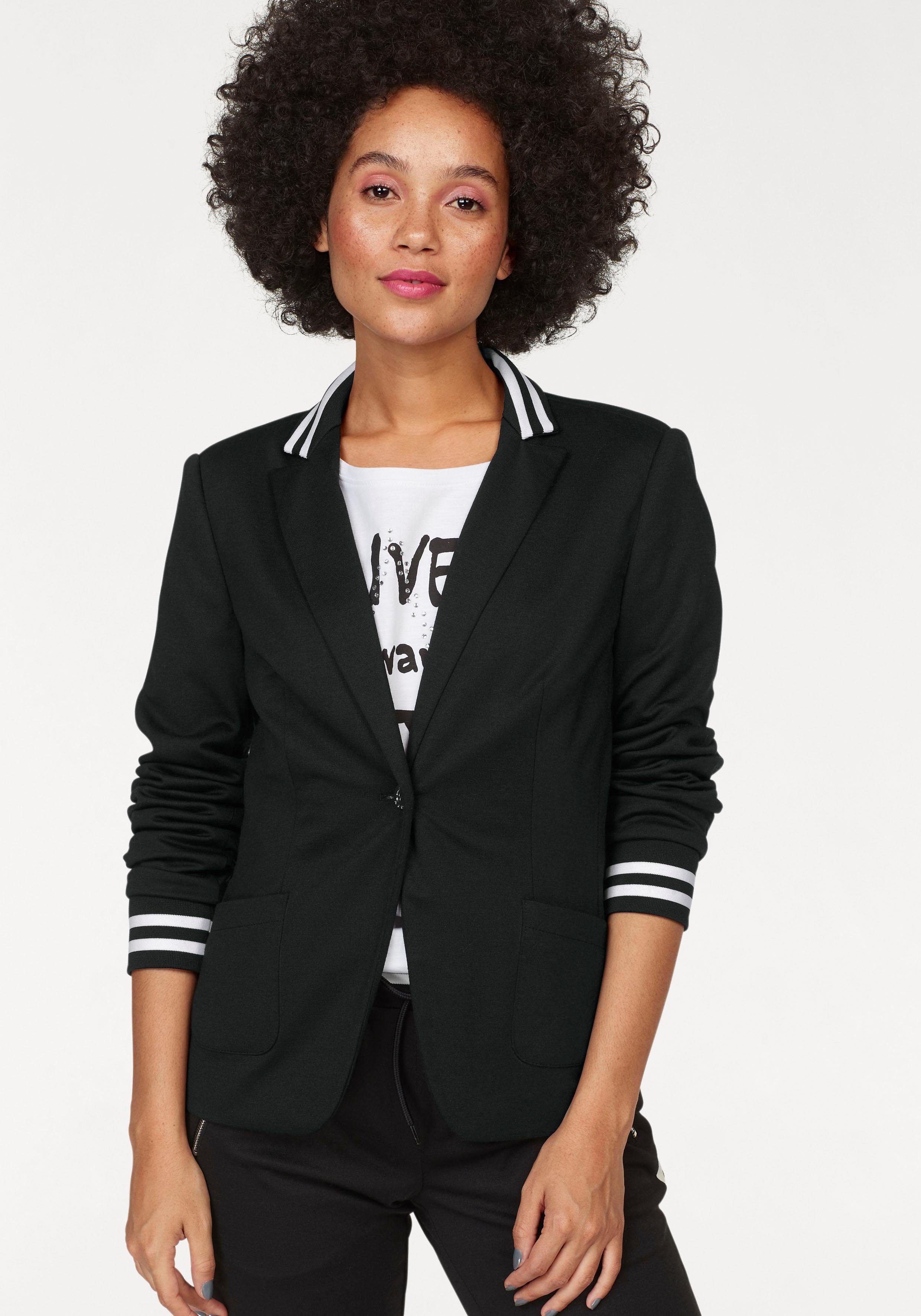 ajc korte blazer met gestreepte kraag en mouwboorden zwart