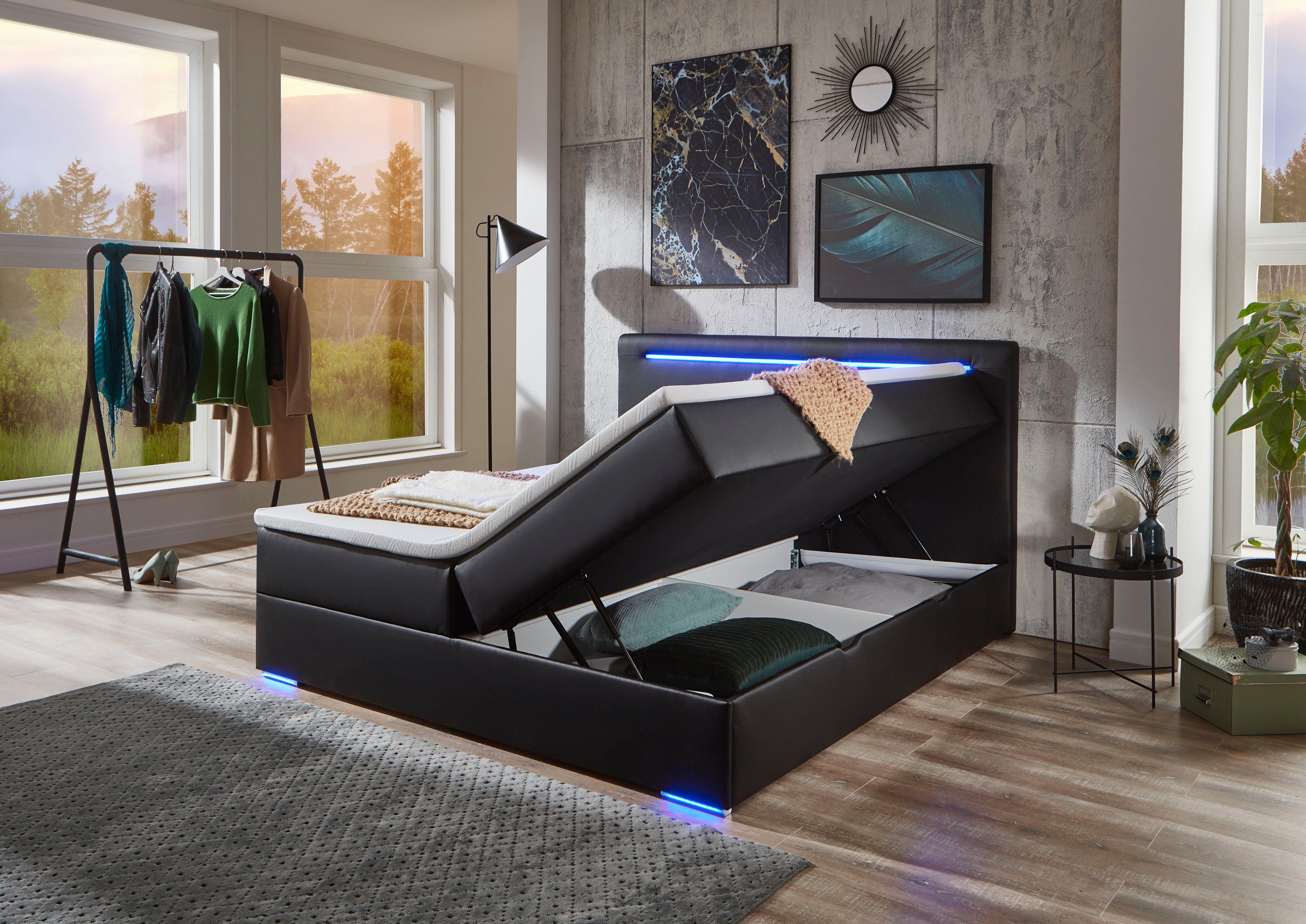 meise.möbel Boxspring Candela 2 inclusief ledverlichting in hoofdbord en poten, met bedkist en topmatras