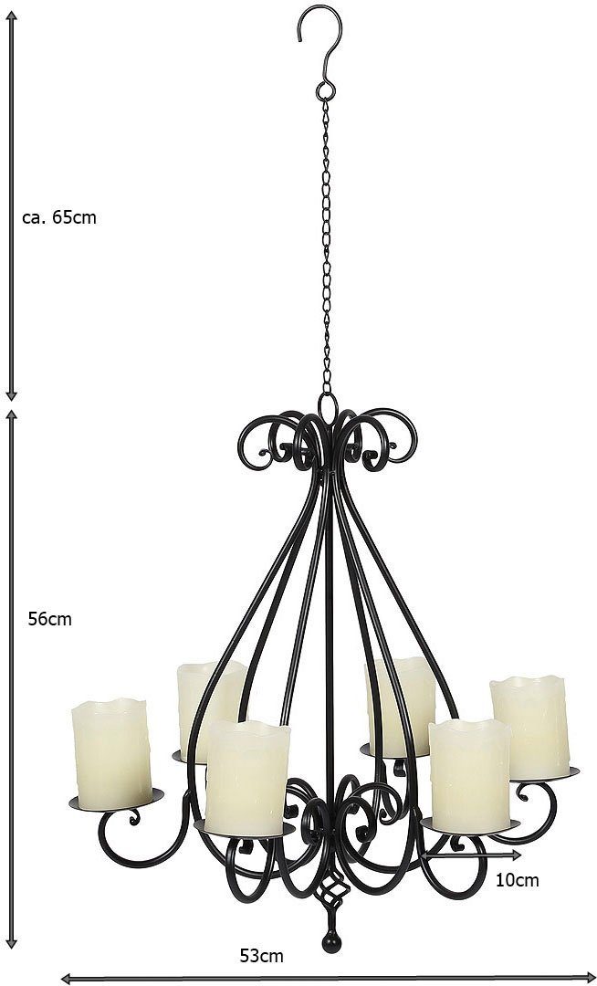 Ambiente Haus Kaarsenstandaard Kroonluchter met 6 platen in zwart Stompkaarsenhouder van metaal, Ø ca. 53 cm (1 stuk)