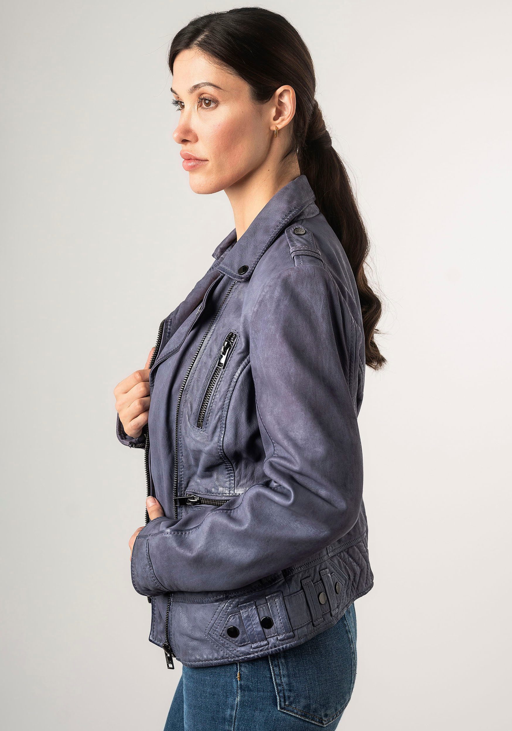Mauritius Leren jack 2Wtashi met schouderflappen, met studs, met ritszakken