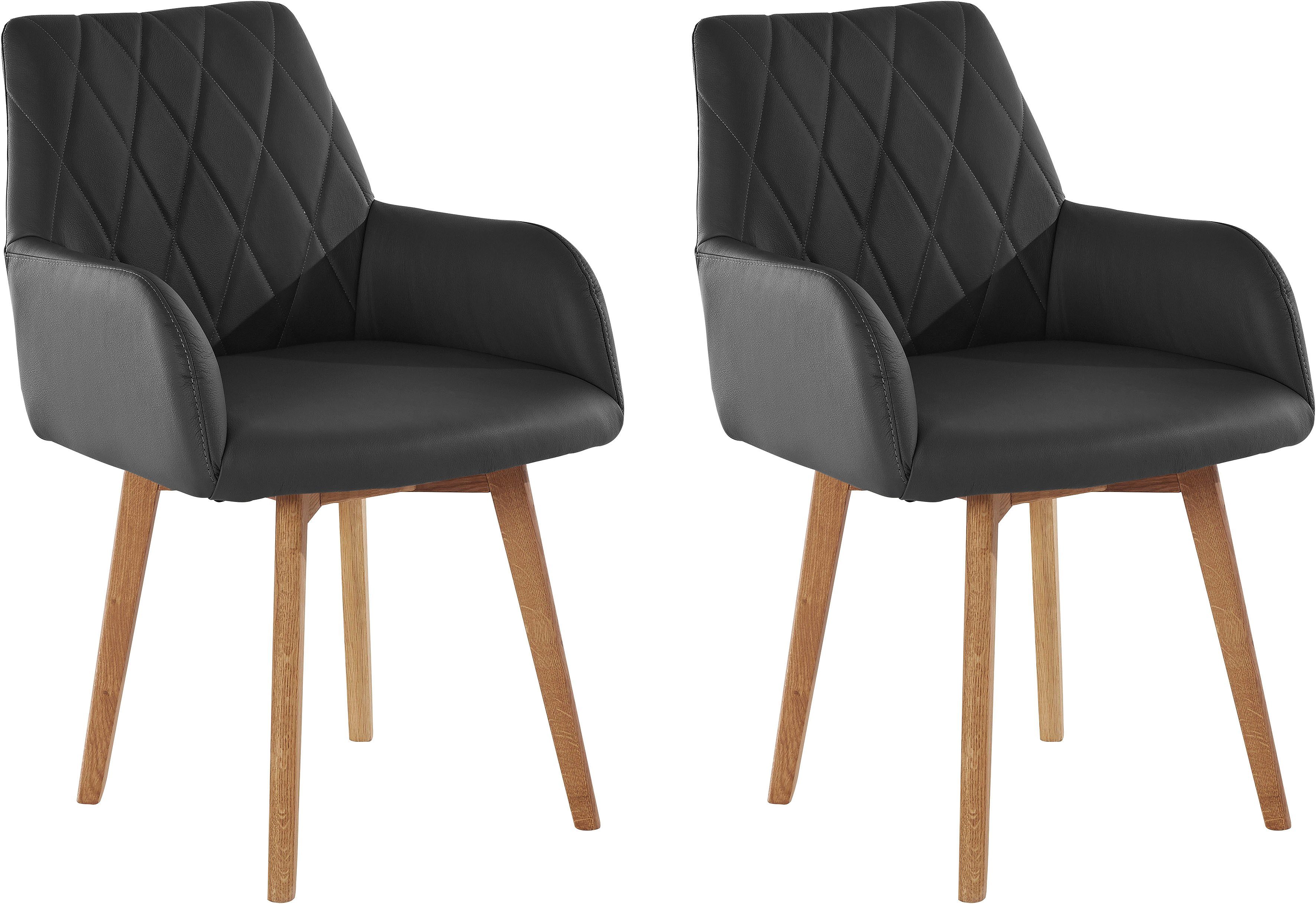 Home affaire Eetkamerstoel Brest Fauteuil in leer of microvezel, geolied massief eiken frame (2 stuks)