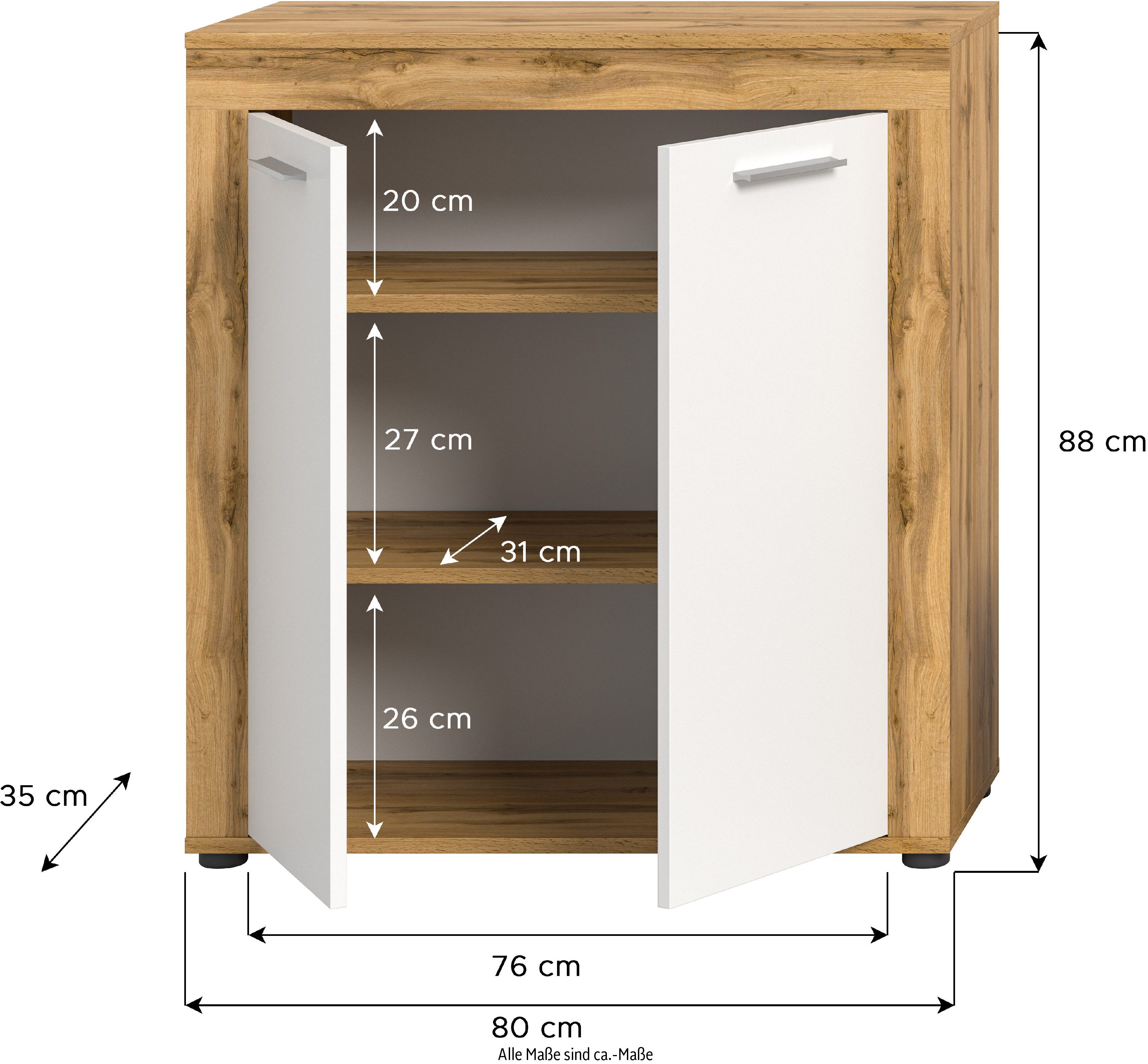 INOSIGN Highboard Aosta, Hoogte 88 cm, in verschillende kleuren met 2 deuren en 3 vakken, woonkamer, commode, kast