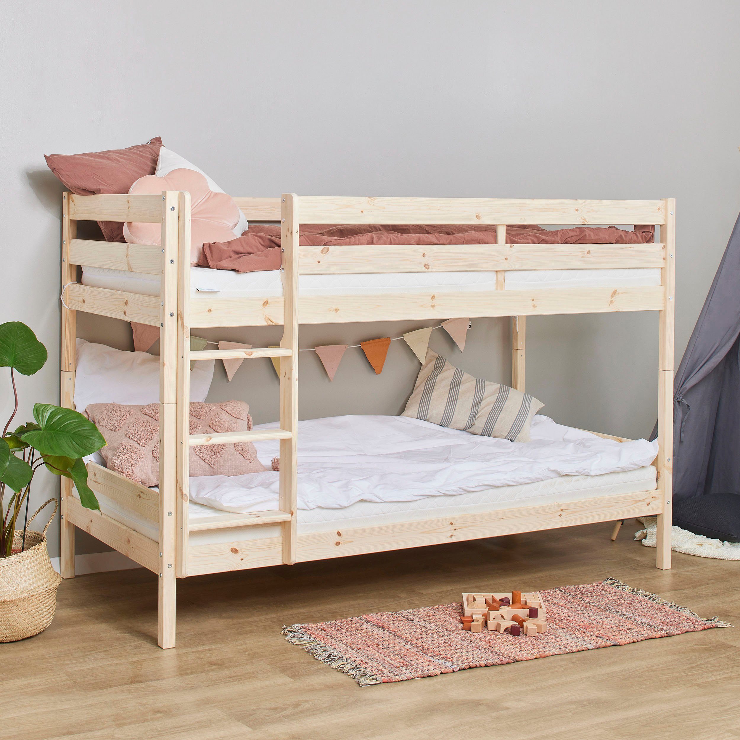 Hoppekids Stapelbed Eco comfort kinderbed 90x200 of 70x160 van massief hout in 4 kleuren