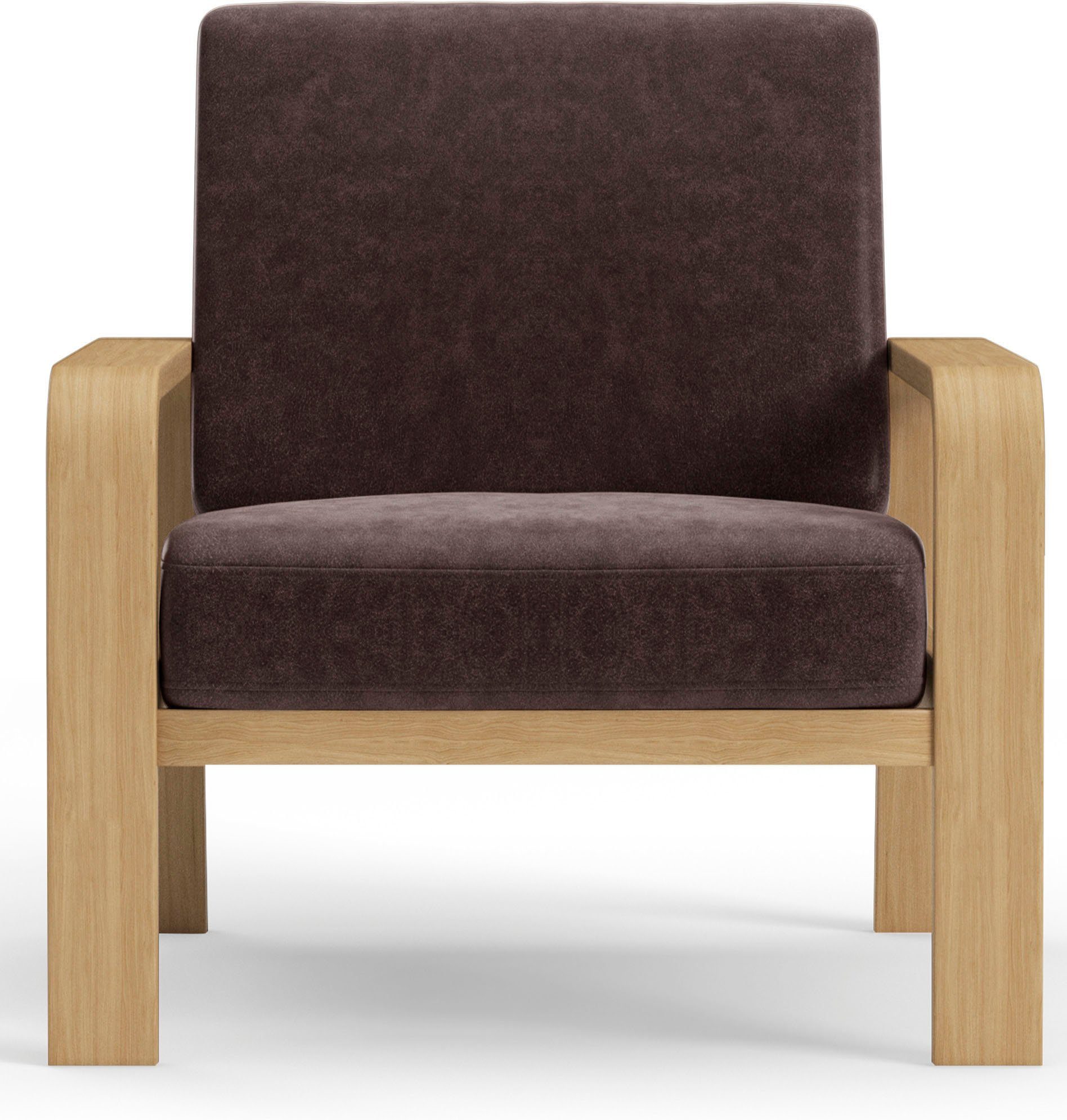 sit&more Fauteuil Kolding Armleuningen van natuurlijk beukenhout, verschillende bekledingen en kleuren fauteuils maat Microvezel vintage bruin