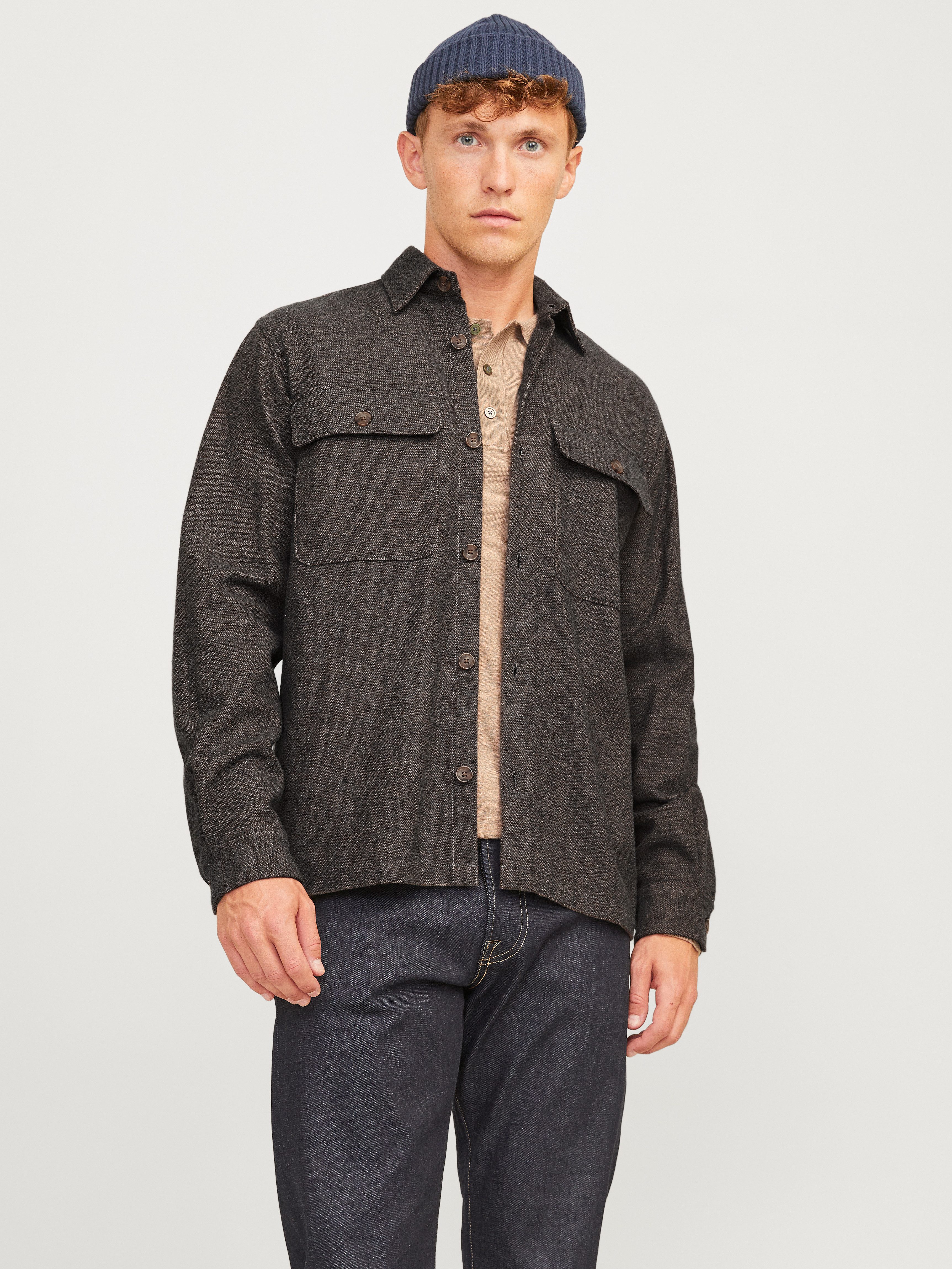 Jack & Jones Overhemd met lange mouwen JPRRAYMOND MELANGE SOLID LS OVERSHIRT SN heren overhemden maat S zwart