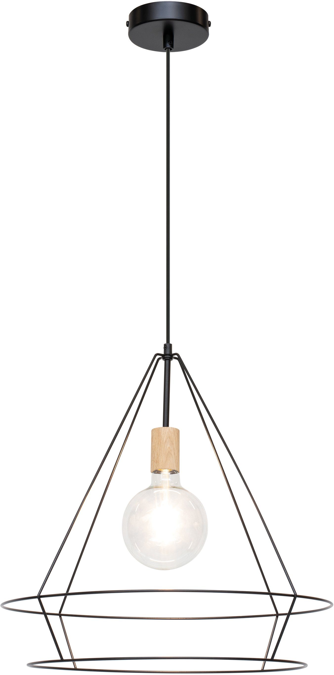 BRITOP LIGHTING Hanglamp Casa Triango Decoratieve lamp van metaal met elementen van eikenhout (1 stuk)