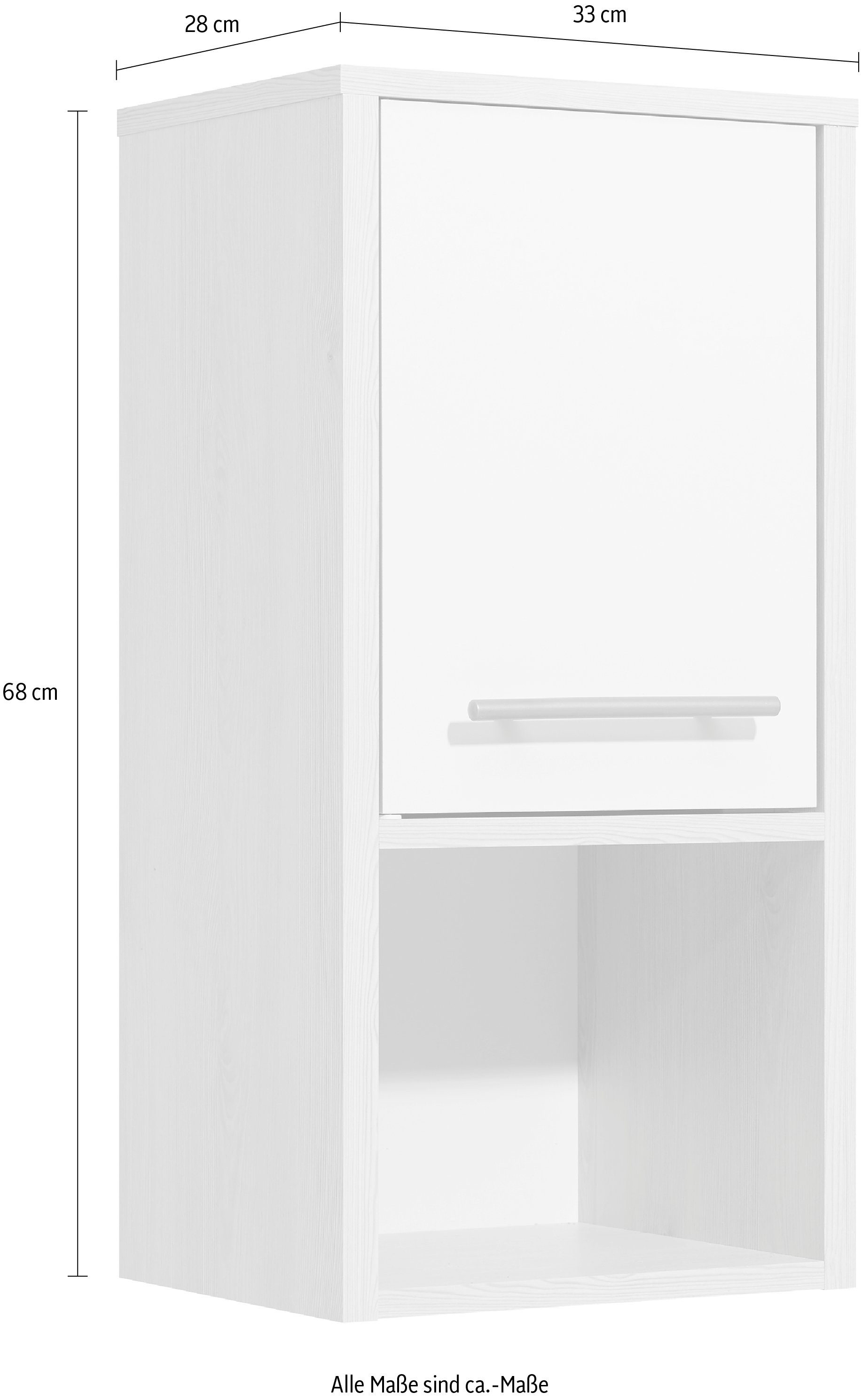 Saphir Hangend kastje Quickset 350 Badkamermeubel 33 cm breed, 1 deur, 1 nis, 1 plank Badkamer-hangend kastje in pine Ida licht met grepen in aluminiumkleur (1 stuk)