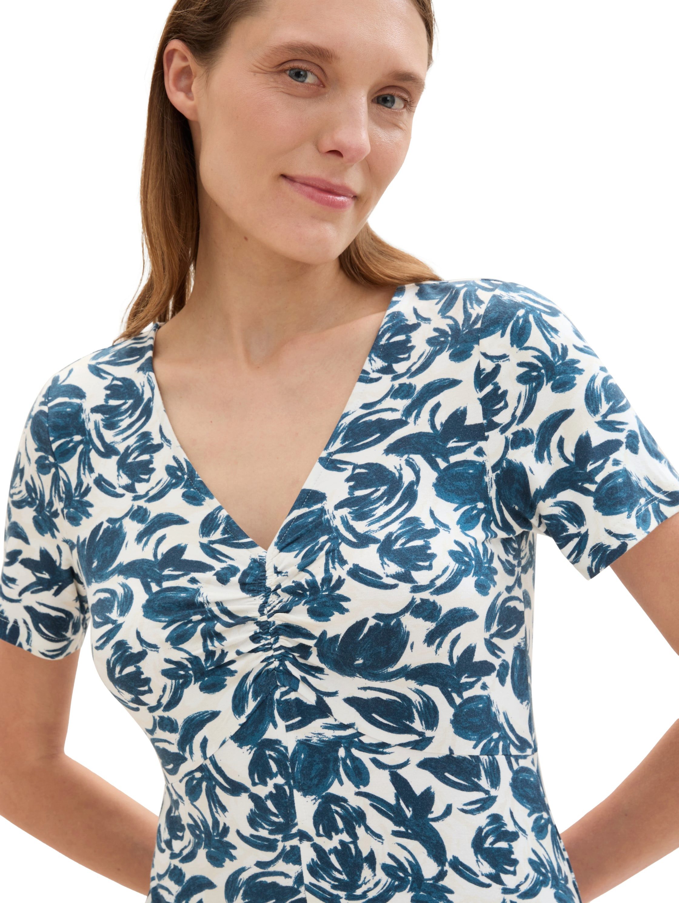 Tom Tailor Mini-jurk met allover-print en v-hals