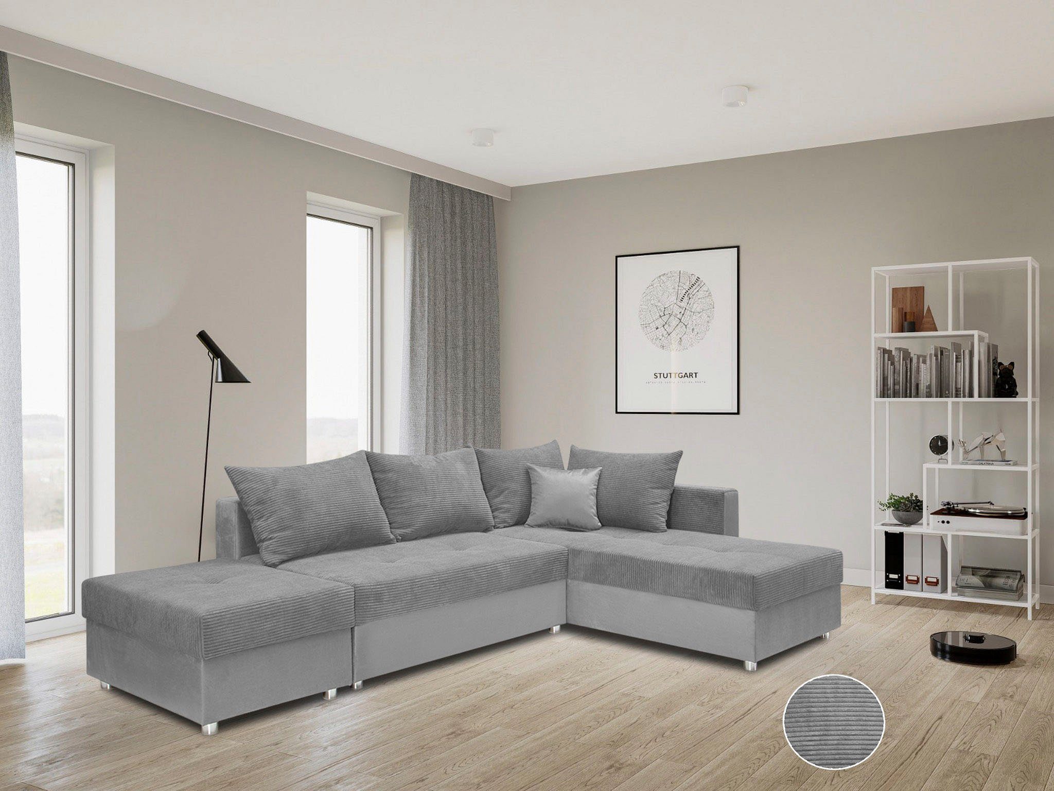 COLLECTION AB Hoekbank Italia L-vorm met slaapbank functie en bedbox, in mix van fluweel en ribfluweel