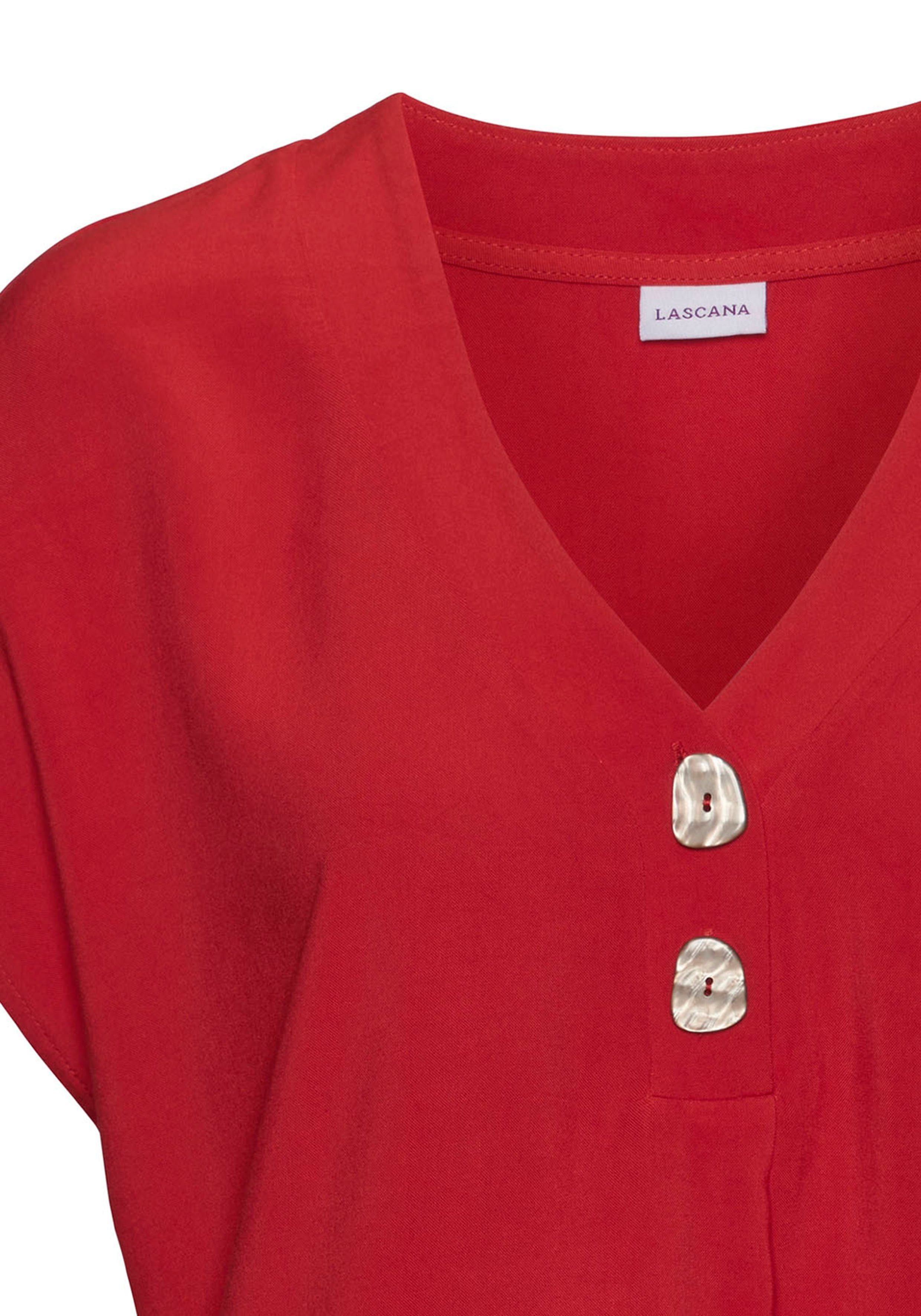 Lascana Blouse zonder sluiting met modieuze knopen luchtige korte mouwen blouse zomers
