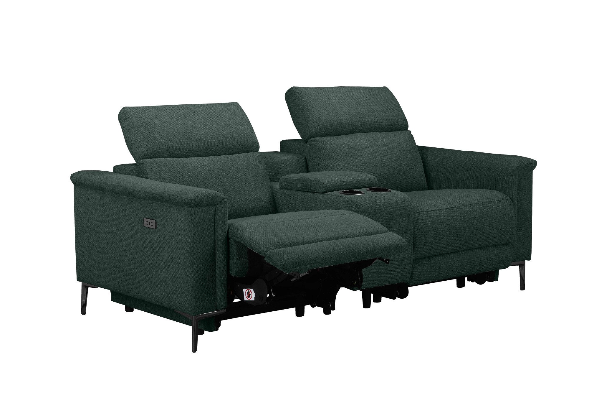 Places of Style 2-zitsbank Lund, 2-zits bioscoopbank, tv-fauteuil, multimedia-sofa, USB-A met elektrische of handmatige relaxfunctie, bekerhouder en opbergruimte