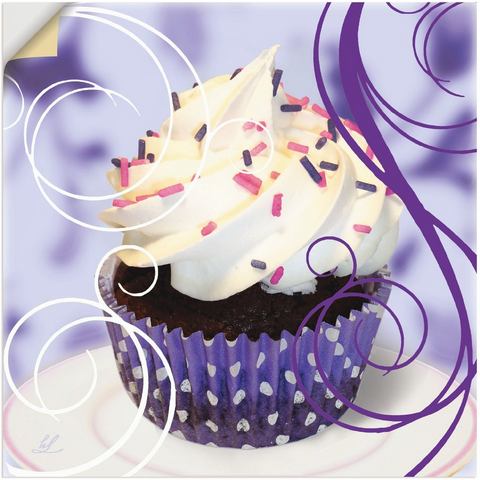 Artland Artprint Cupcake auf violett - Kuchen in vele afmetingen & productsoorten - artprint van aluminium / artprint voor buiten, artprint op linnen, poster, muursticker / wandfol
