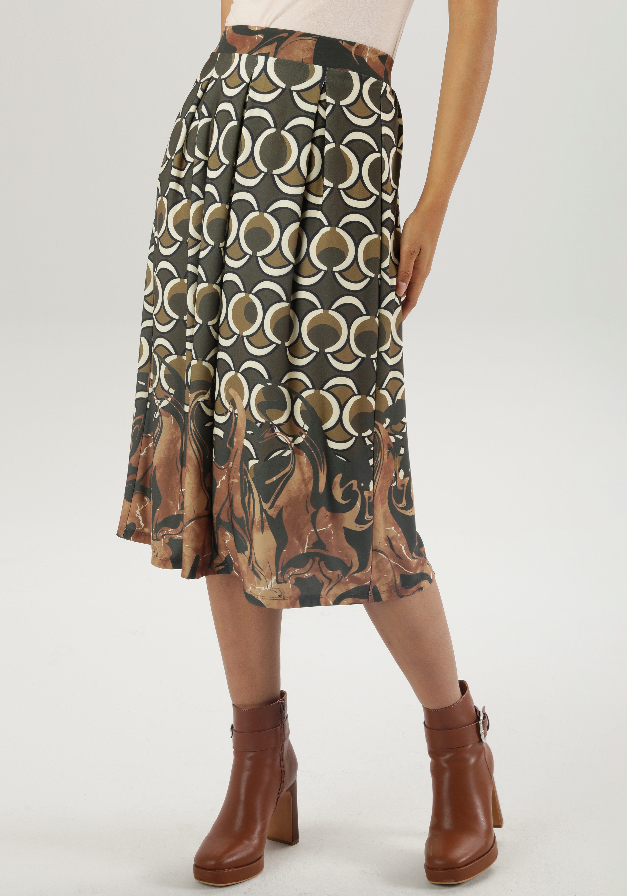 Aniston SELECTED Midirok in uni zwart of met nostalgische print