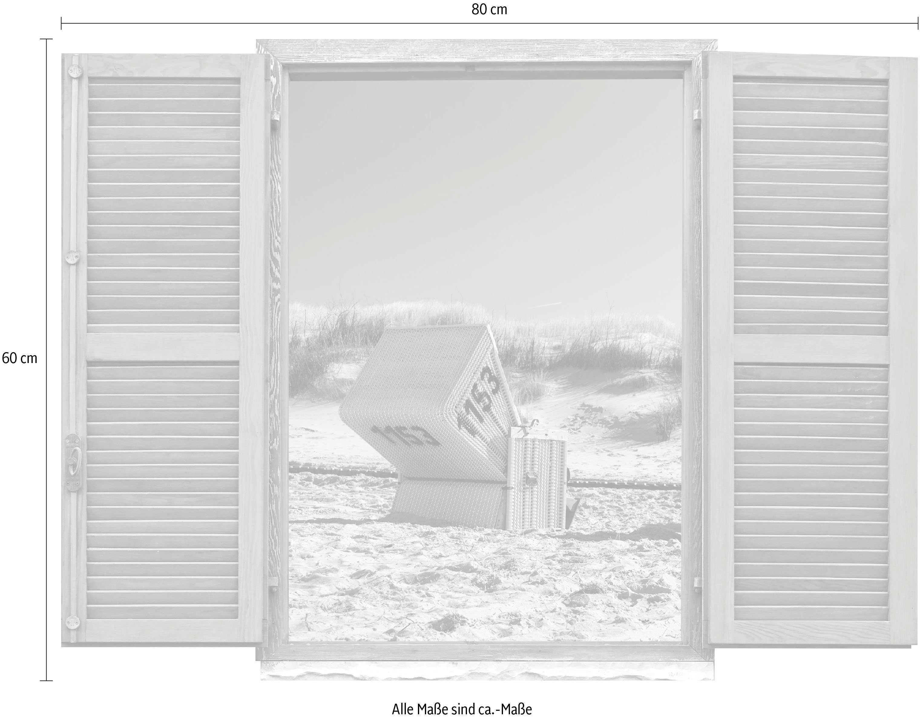 queence Wandfolie Strandstoel Muursticker, muurdecoratie, zelfklevend, 3D, raam (1 stuk)