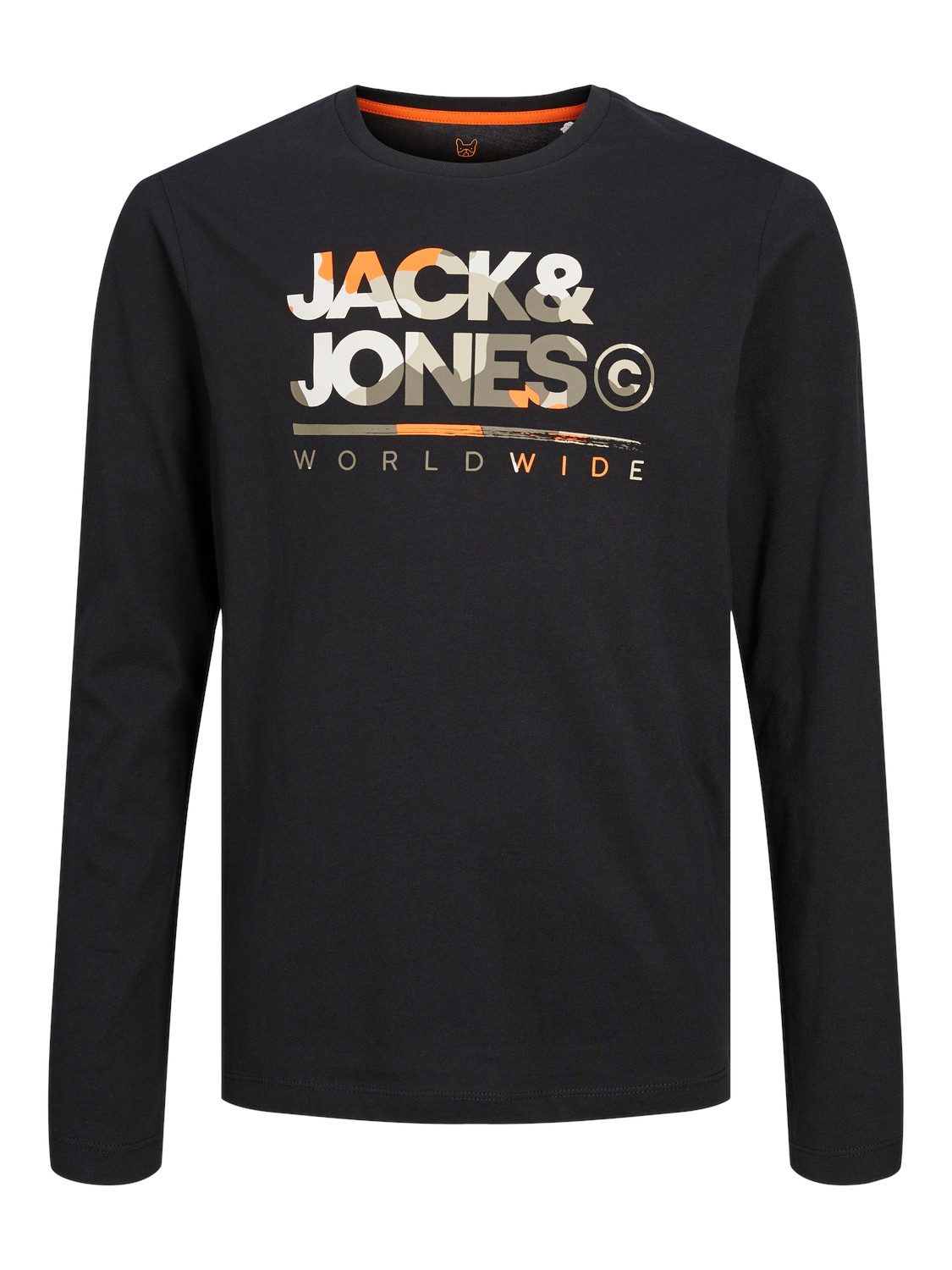 Jack & jones JUNIOR longsleeve JJLUKE met logo zwart Jongens Katoen Ronde hals 152