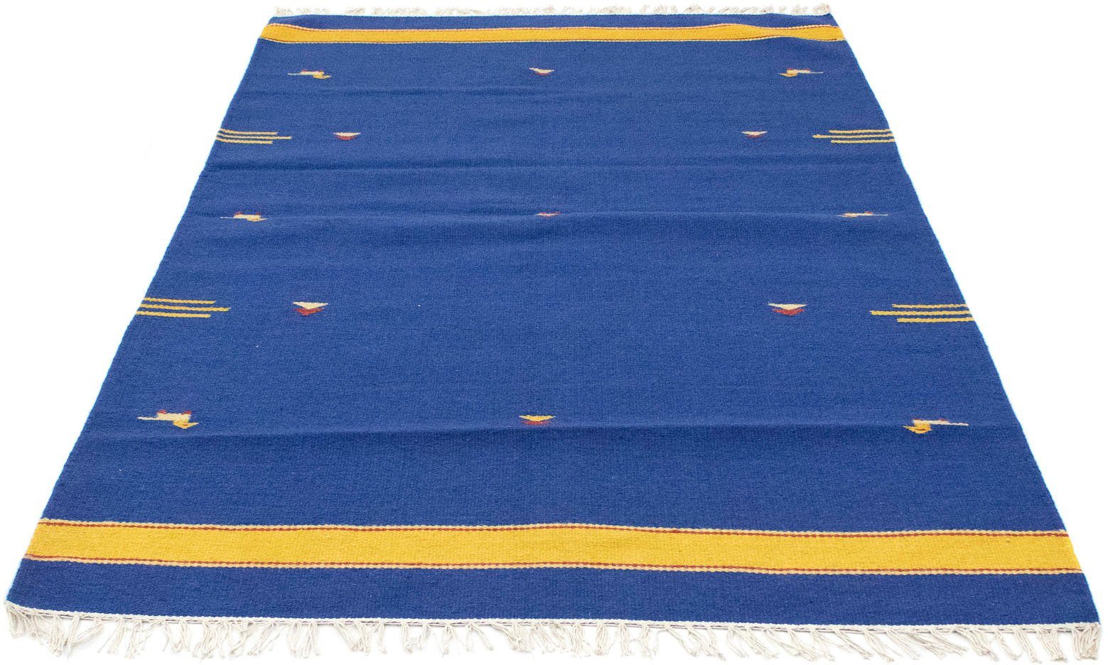 morgenland Wollen kleed Kelim vloerkleed met de hand geweven blauw Laagpolig