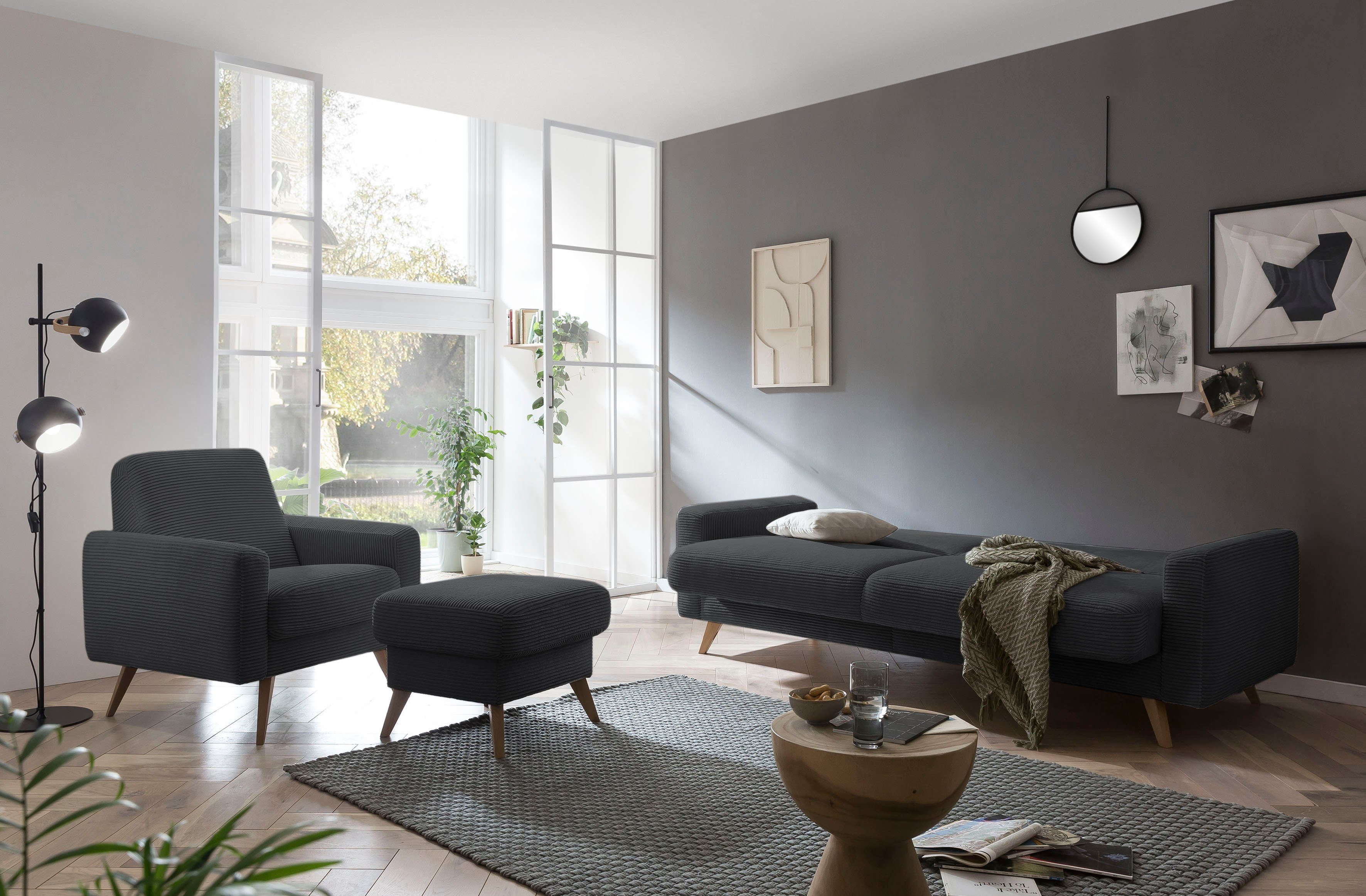 exxpo - sofa fashion 3-zitsbank Samso, elegant en comfortabel, actuele cord bekleding, kantelbank