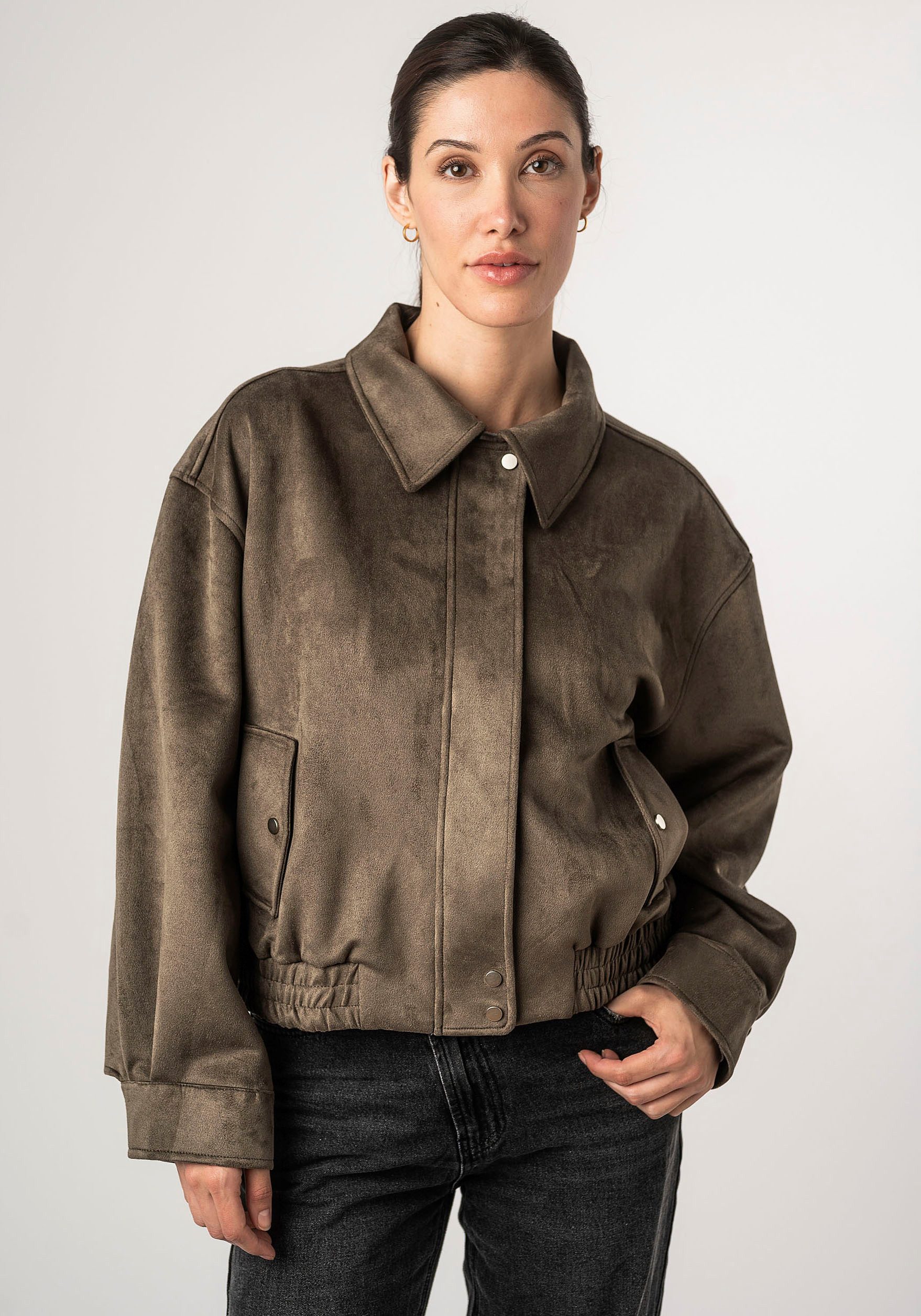 OTTO Mauritius Imitatieleren jack 2Waylina met plooien, met drukknoopsluiting, met zijzakken dames zomerjassen maat XL groen