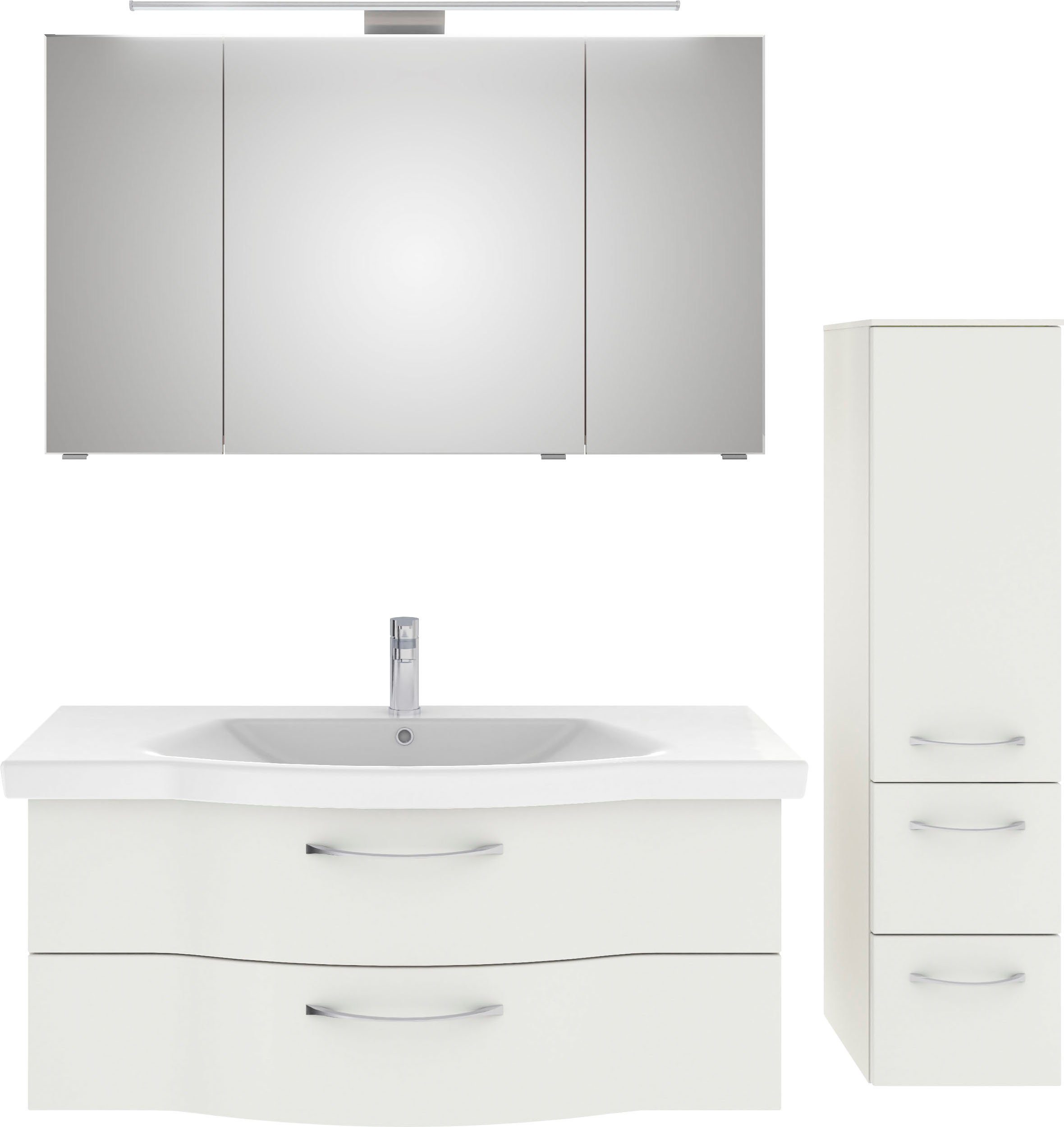 Saphir Badkamerserie 6005 sprint 3-delig, keramiek-wastafelonderkast met led-spiegelkast Halfhoge kast, inclusief deurdemper, 4 deuren, 4 laden,