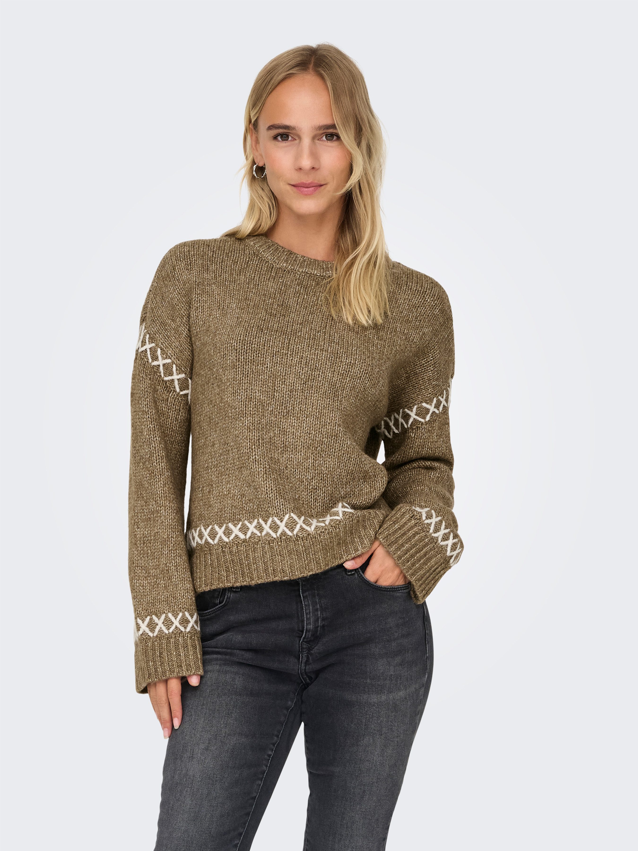 Only Trui met ronde hals ONLAMANDA LIFE LS O-NECK DETAIL CC KNT