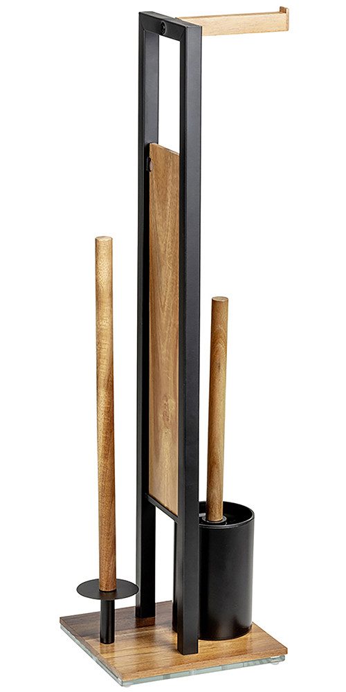 WENKO Toiletset Model Rivalta Acacia geïntegreerde toiletpapierhouder en wc-borstelhouder, acaciahout