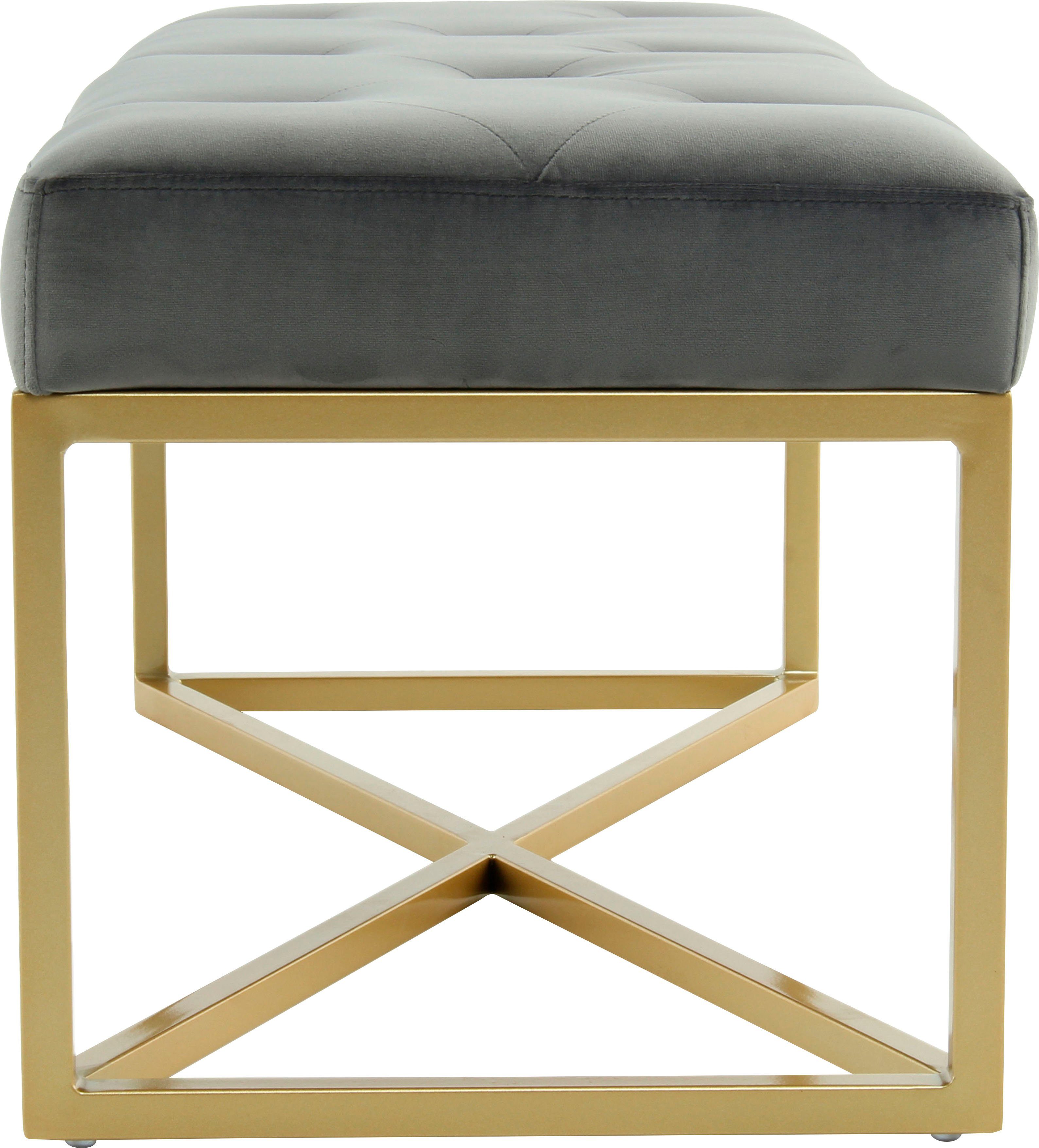 Kayoom Hockerbank Cameron 125, glamoureus ontwerp, glanzende metalen voeten, in fluweel-look comfortabel, elegant, met decoratieve knopen, goudkleur-gecoat ijzeren frame (1 stuk)