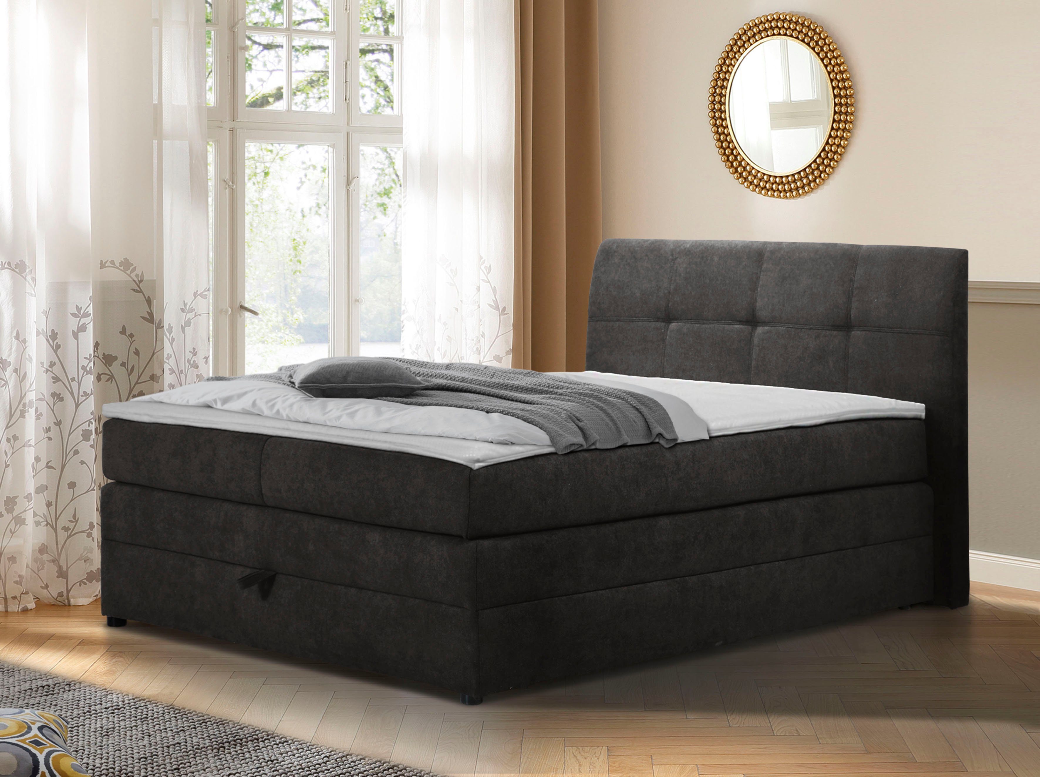 Home affaire Boxspring Finja bijzonder comfortabele lighoogte, met praktische bedkist (4-delig) boxsprings bruin