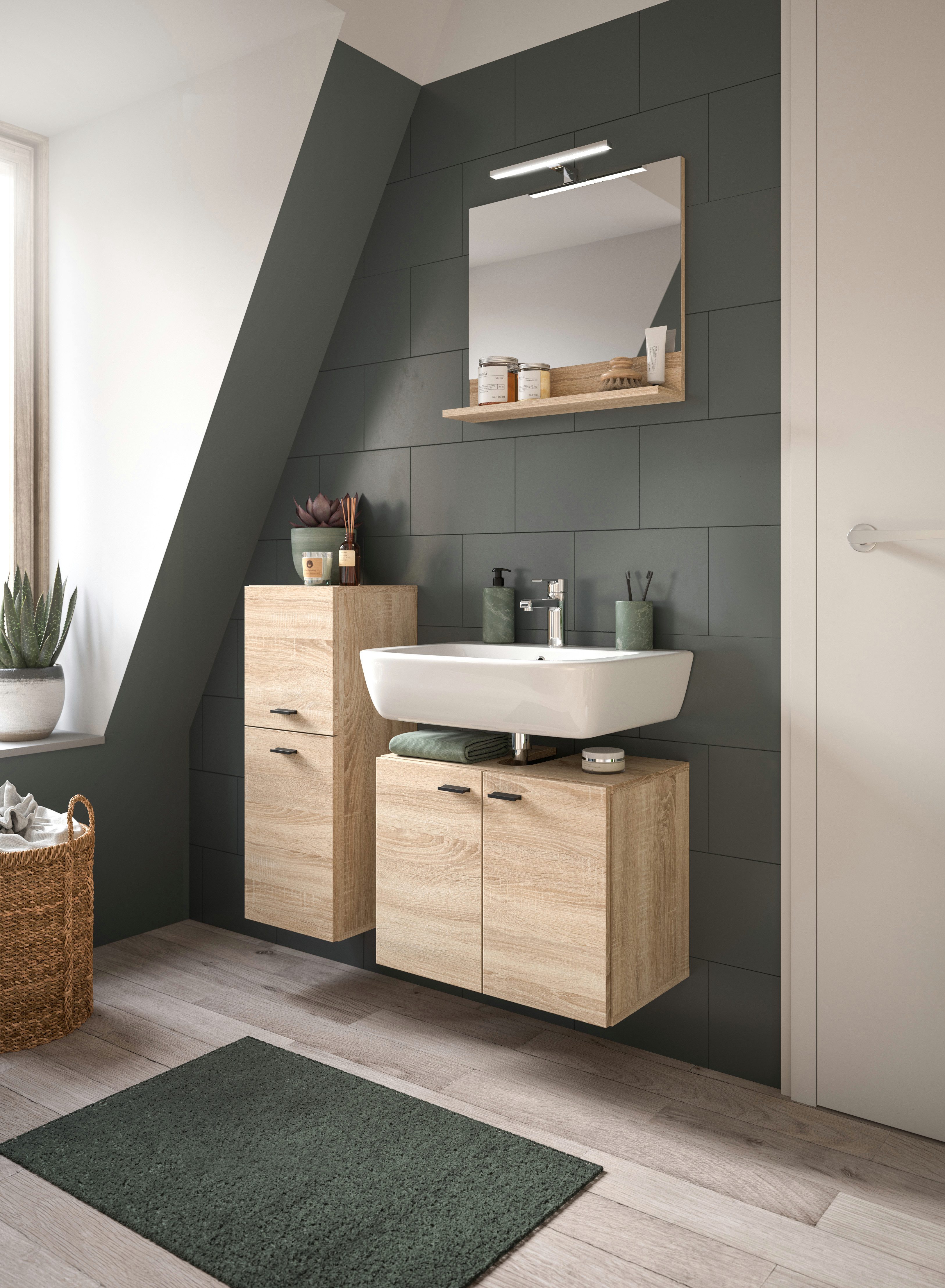 welltime Badmeubelset Tampa, breedte 102cm, 3-delig Wastafelonderkast, spiegel, halfhoge kast (3 stuks)