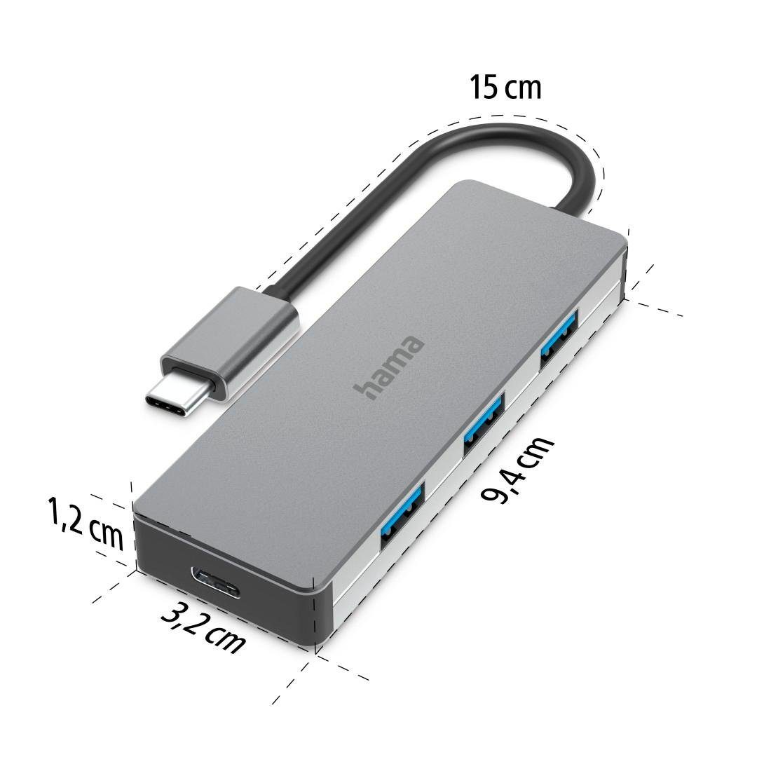 Hama USB-adapter USB-C multiport hub voor laptop met 4 poorten, USB-A, USB-C, zilverkleurig (1 stuk)