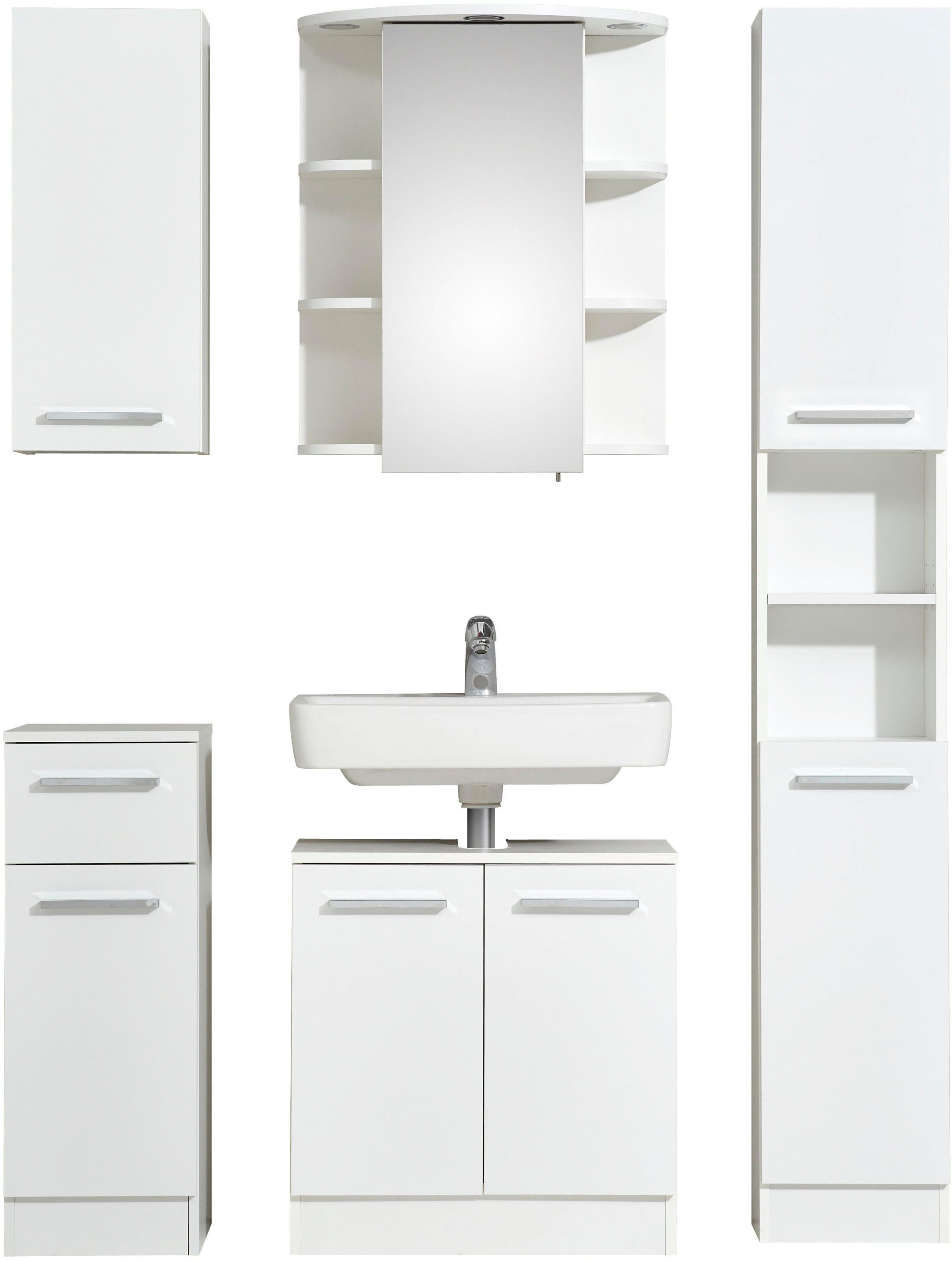 Saphir Badkamerserie Quickset 335 5-delig, wastafelonderkast met led-spiegelkast Hoge kast, onderkast, hangend kastje, inclusief deurdemper, 7 deuren