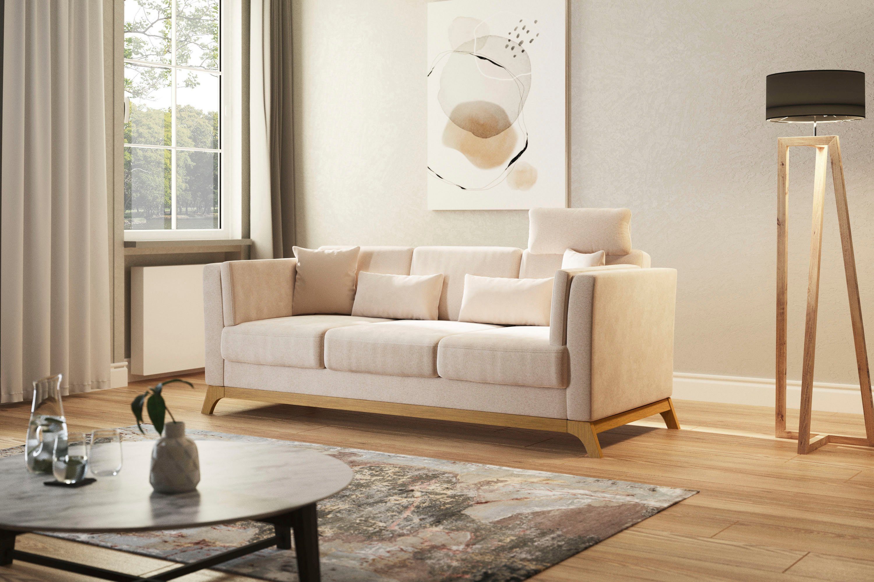 Home affaire 3-zitsbank Viva met houten frame van eikenhout