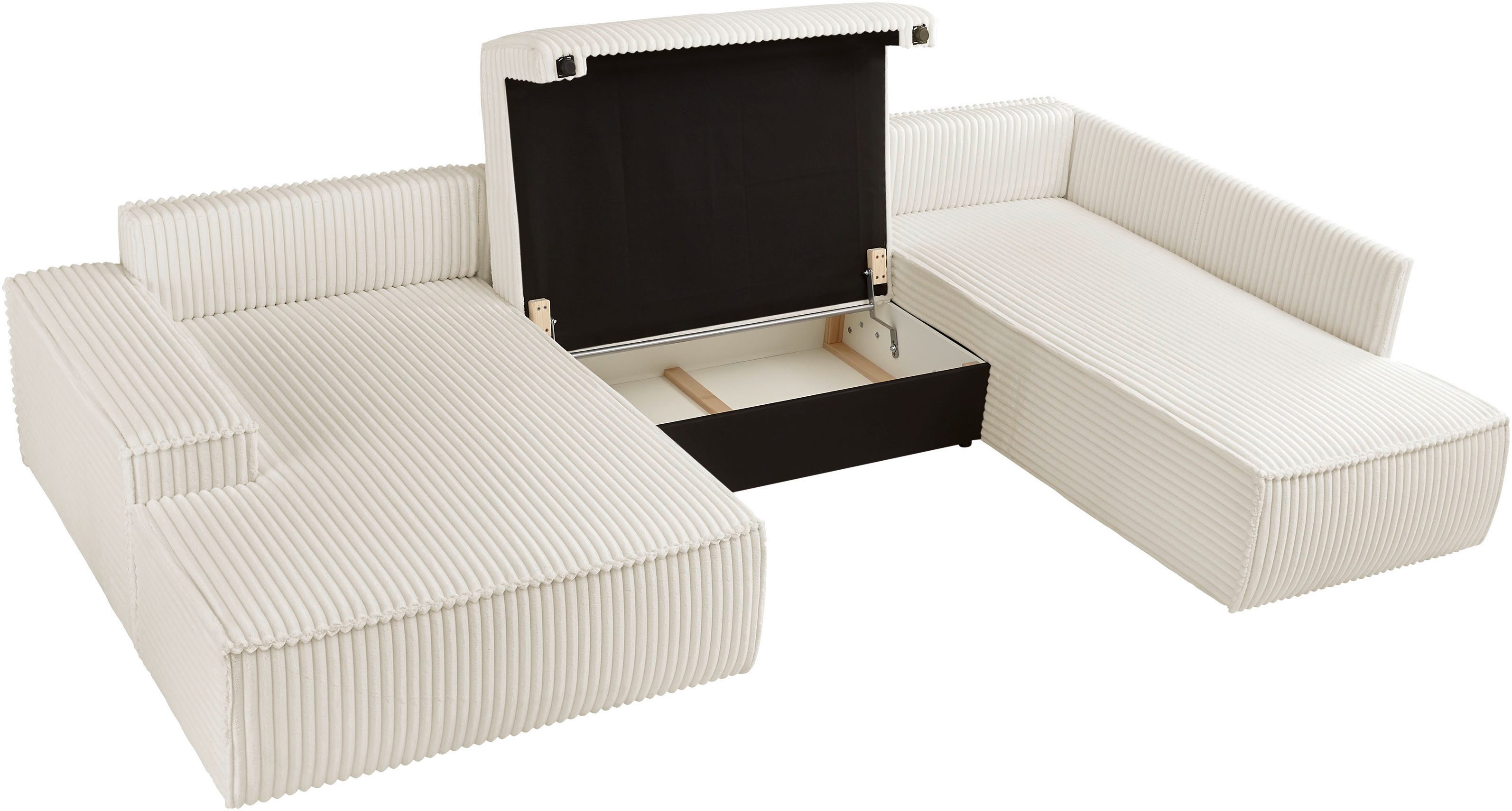 andas Zithoek FINNLEY U-model XXL 329 cm, bedbank, slaapfunctie m. bedkist