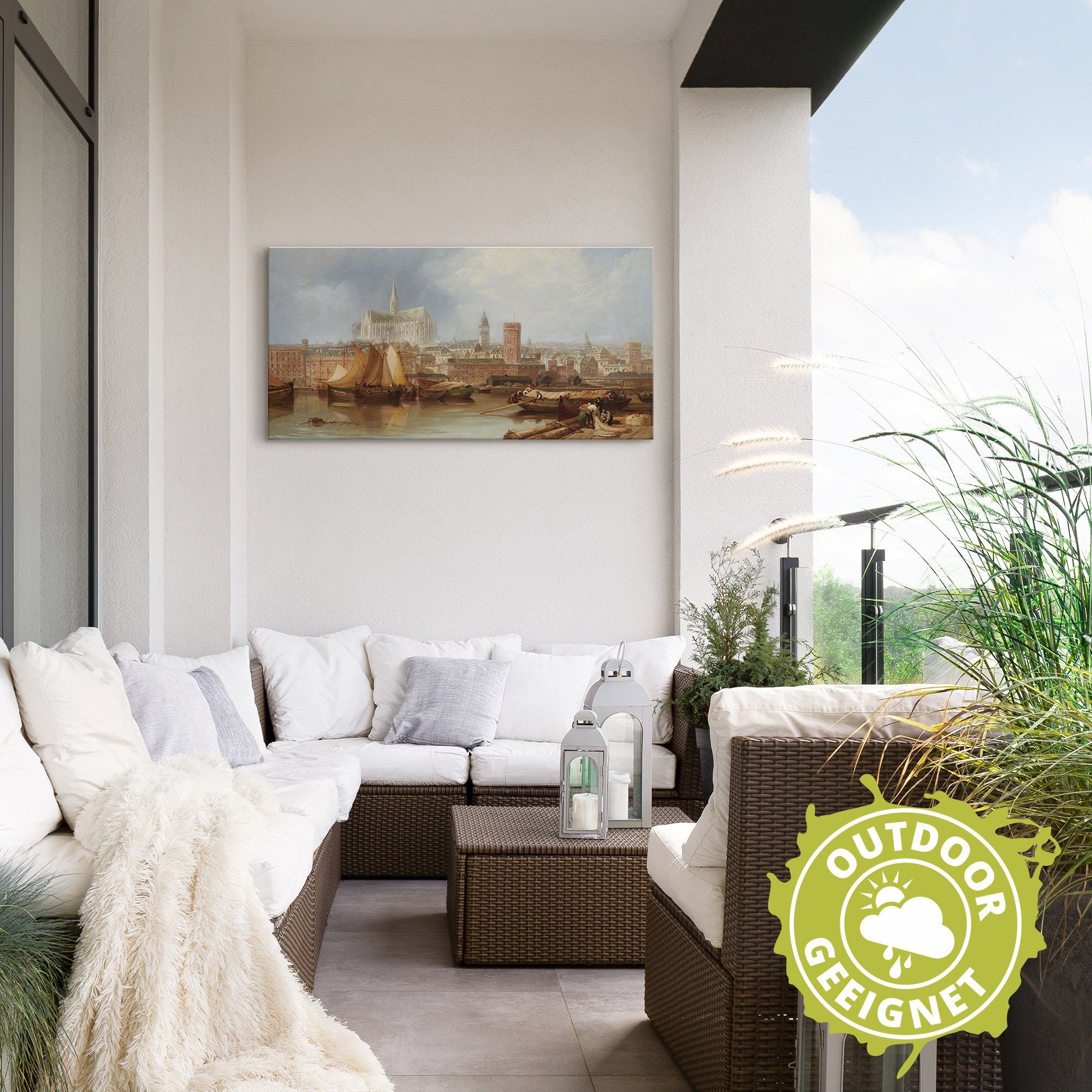 Artland Artprint Uitzicht op Keulen, onvoltooide kathedraal als artprint van aluminium, artprint voor buiten, artprint op linnen in verschillende maten