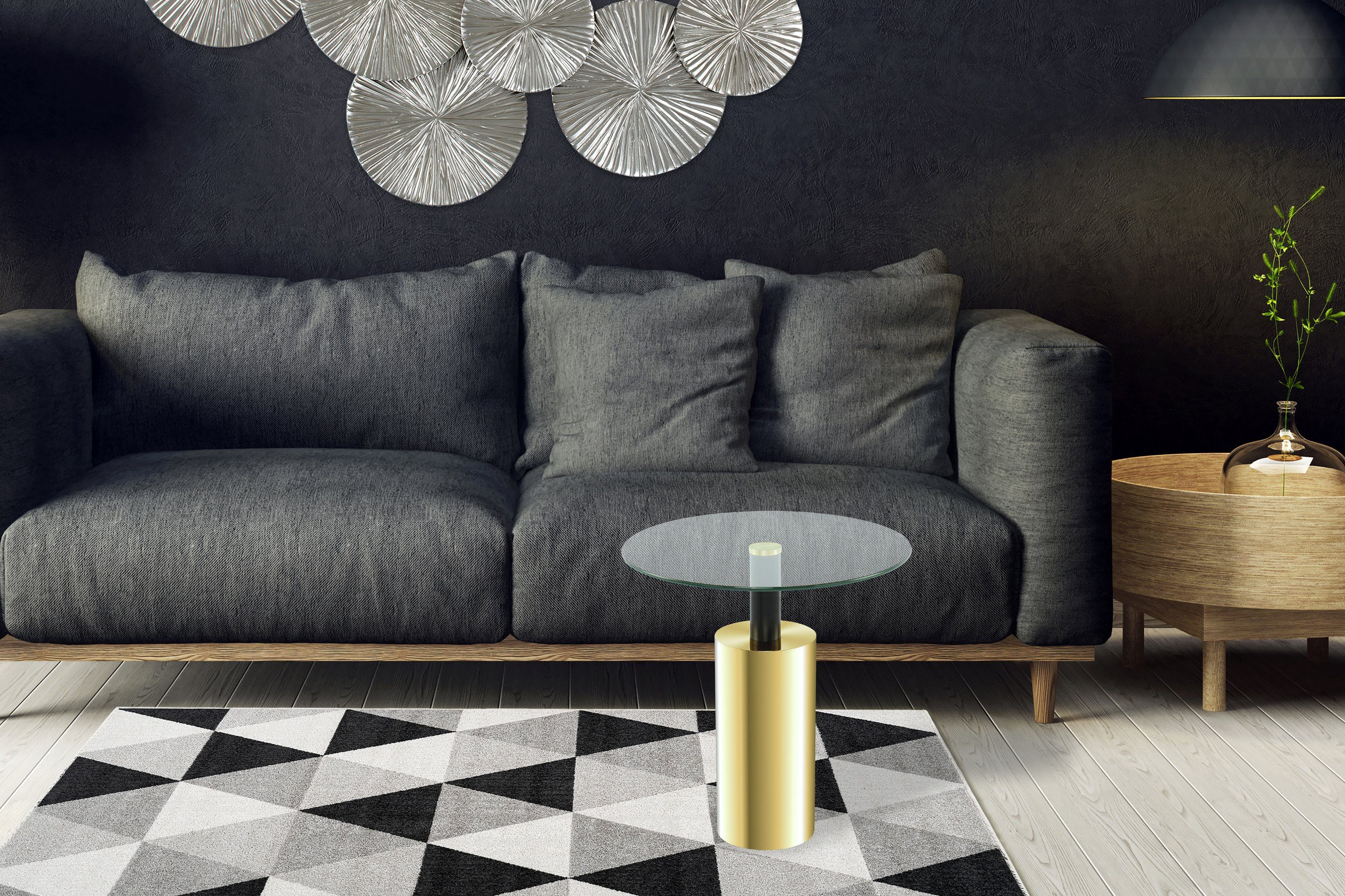 Kayoom Bijzettafel Rosanna 525, bijzettafel in glamoureuze stijl, ronde glazen tafelblad (1 stuk)