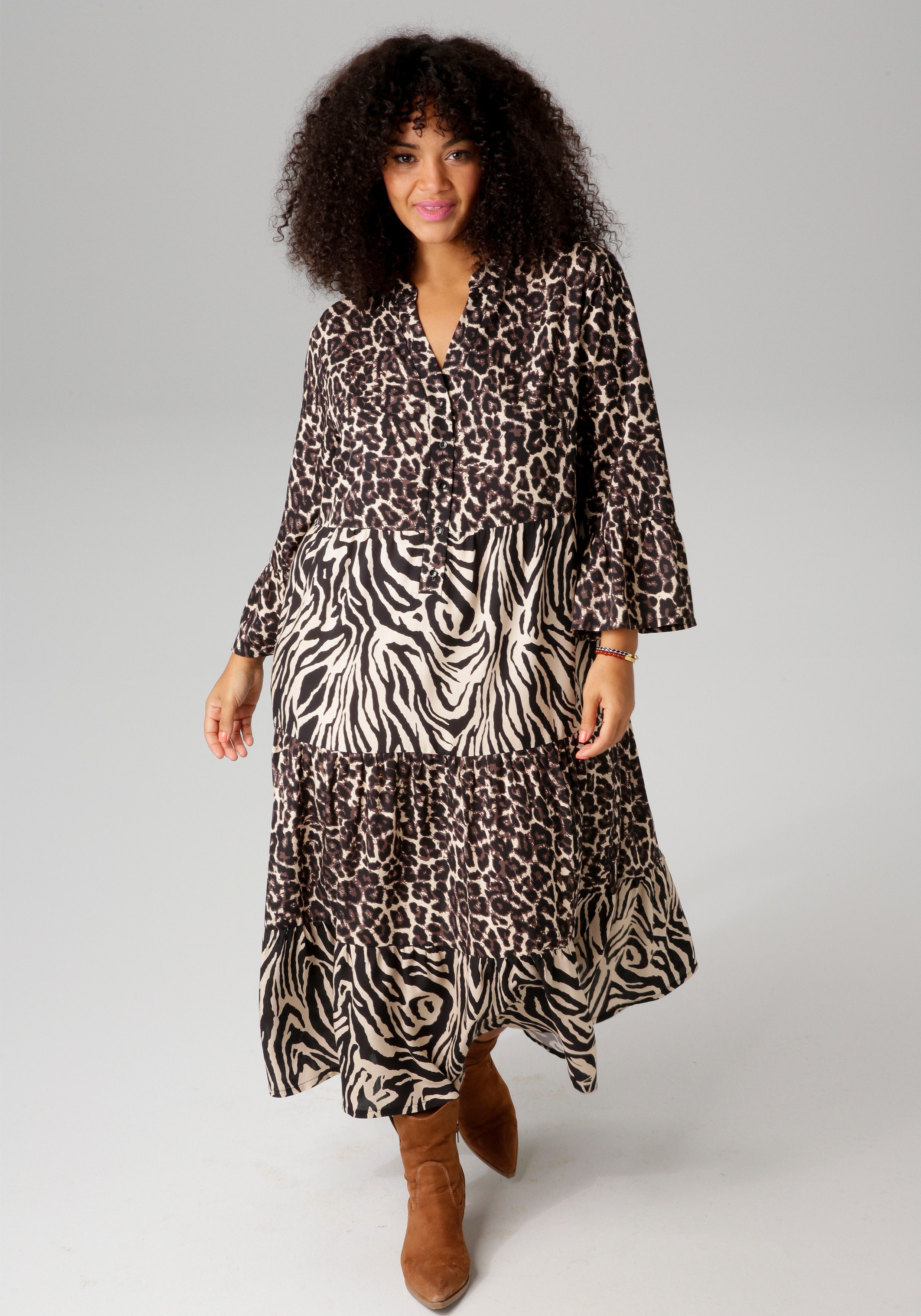 OTTO Aniston PLUS Midi-jurk in extravagante dieren-zebra-printmix-nieuwe collectie dames midi-jurken maat 54 beige