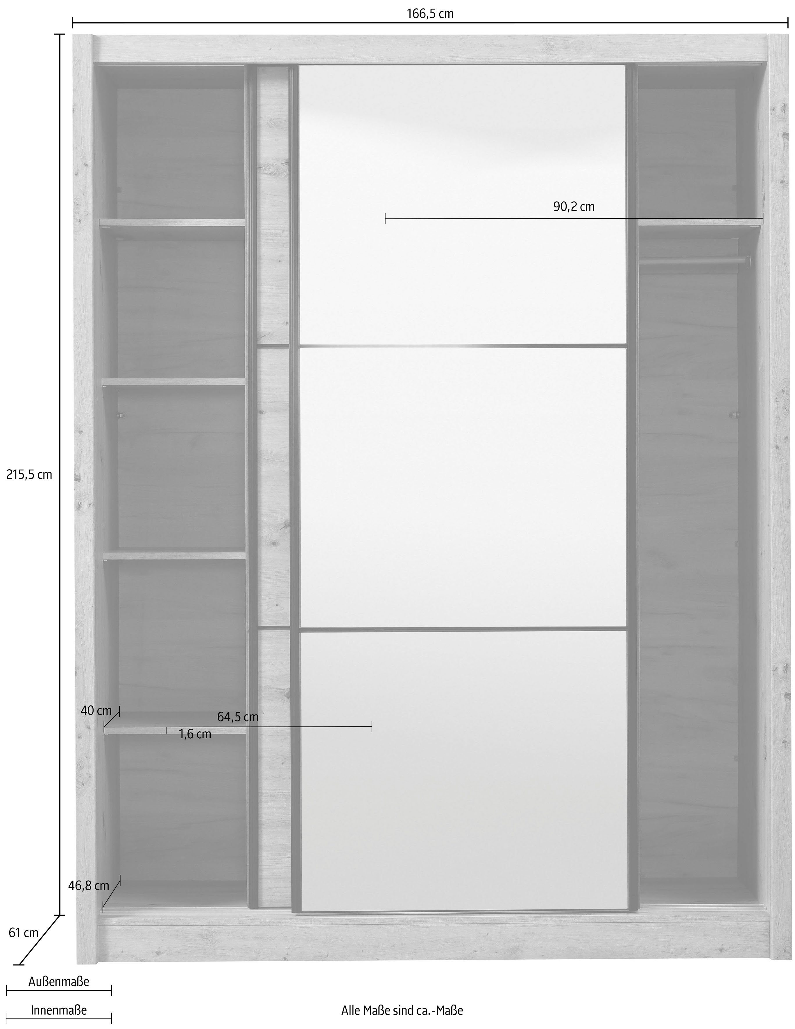 INOSIGN Zweefdeurkast Navara kledingkast met spiegel linnenkast garderobe met royale binnenuitrusting, fsc®-gecertificeerd, in 3 breedtes