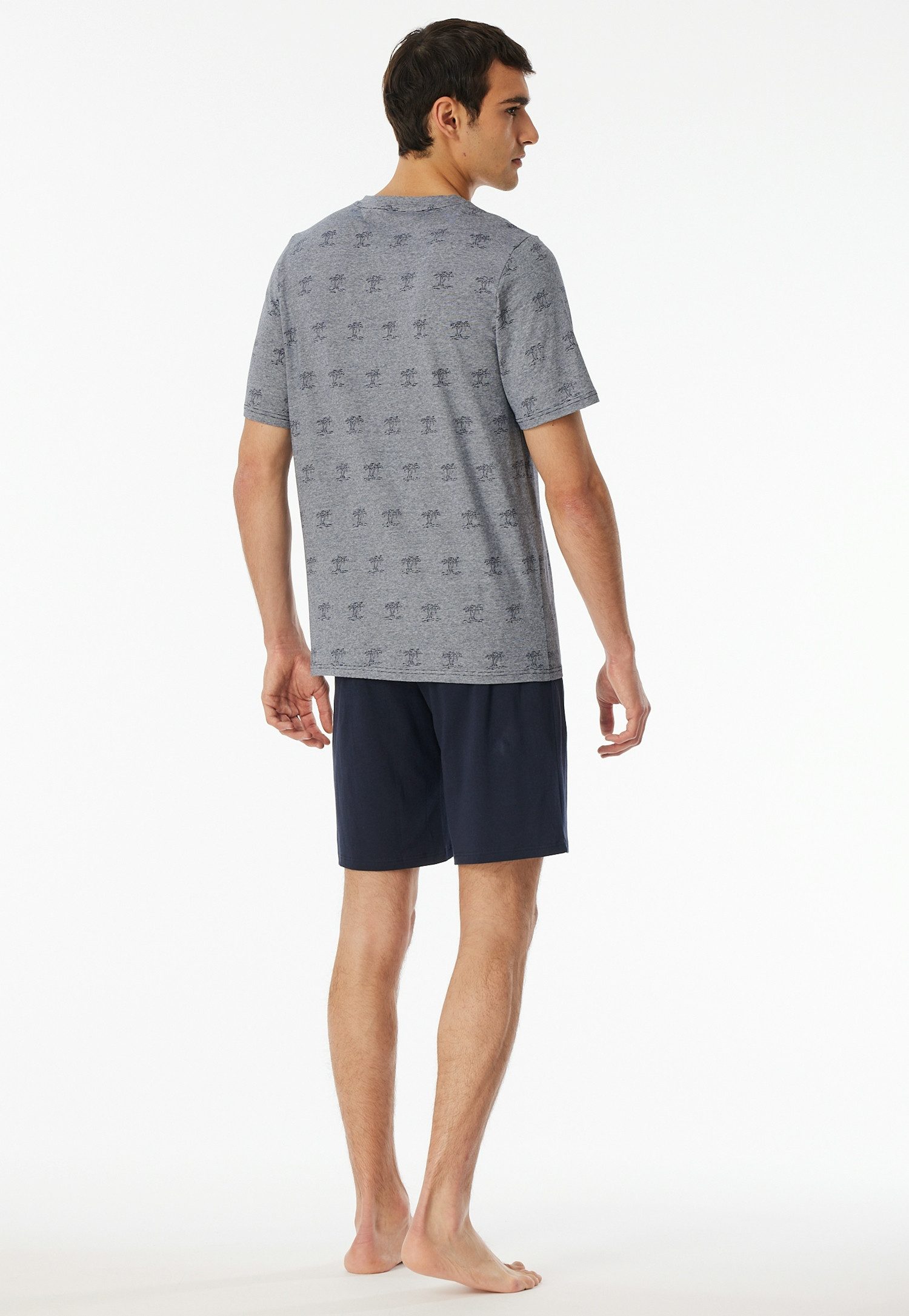 Schiesser Shortama 95/5 Shirt met garenverf, fijne streep met palmprint (2-delig)