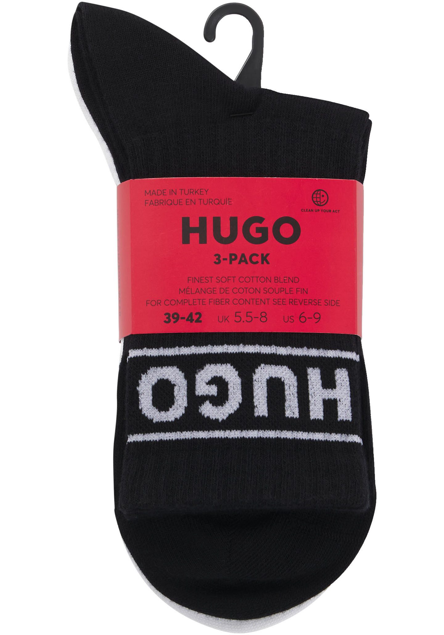 HUGO underwear Vrijetijdssokken 3P QSRIB SPORTY CC W met contrasterend logo-detail (3 paar, Set van 3)