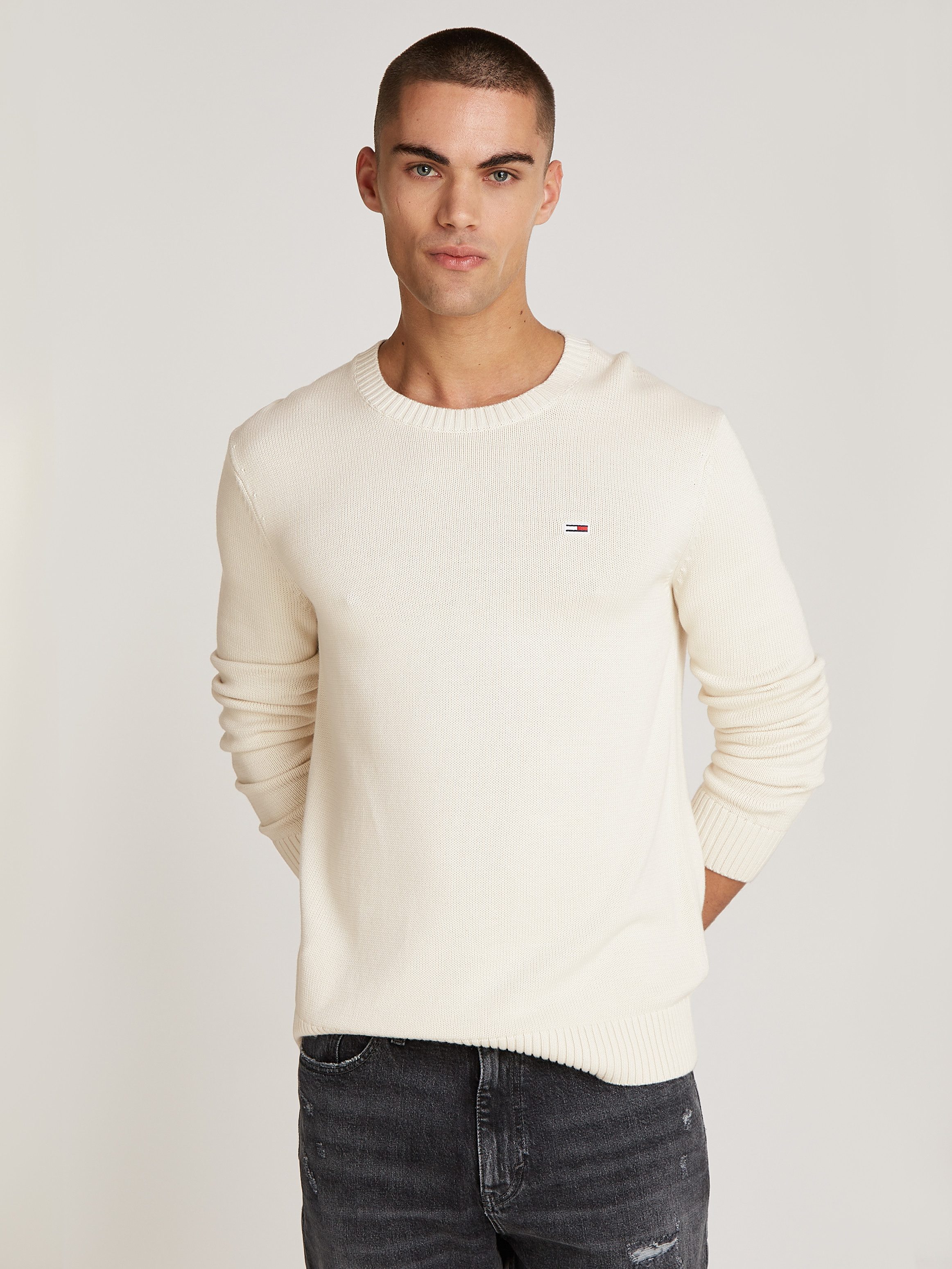 Tommy Hilfiger Katoenen Crewneck Sweater met Logo Borduurwerk Beige Heren