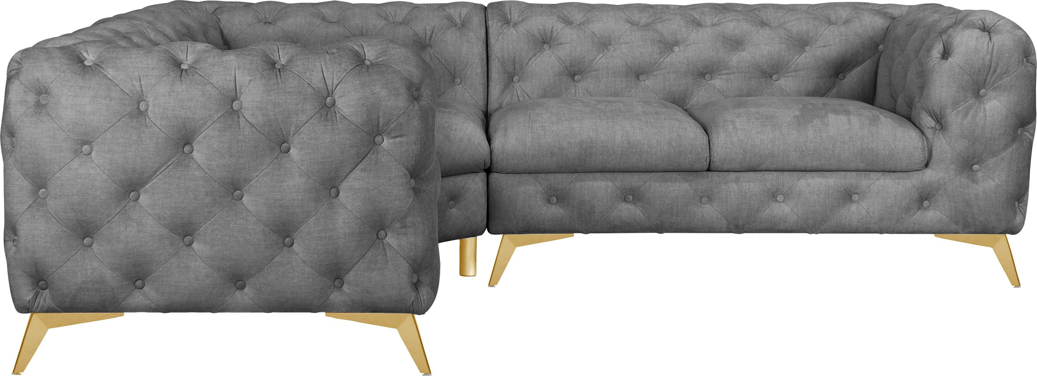 Leonique Chesterfield-bank Glynis L-vorm luxueuze capitonnage, moderne chesterfield look, kleur van de poten ter keuze